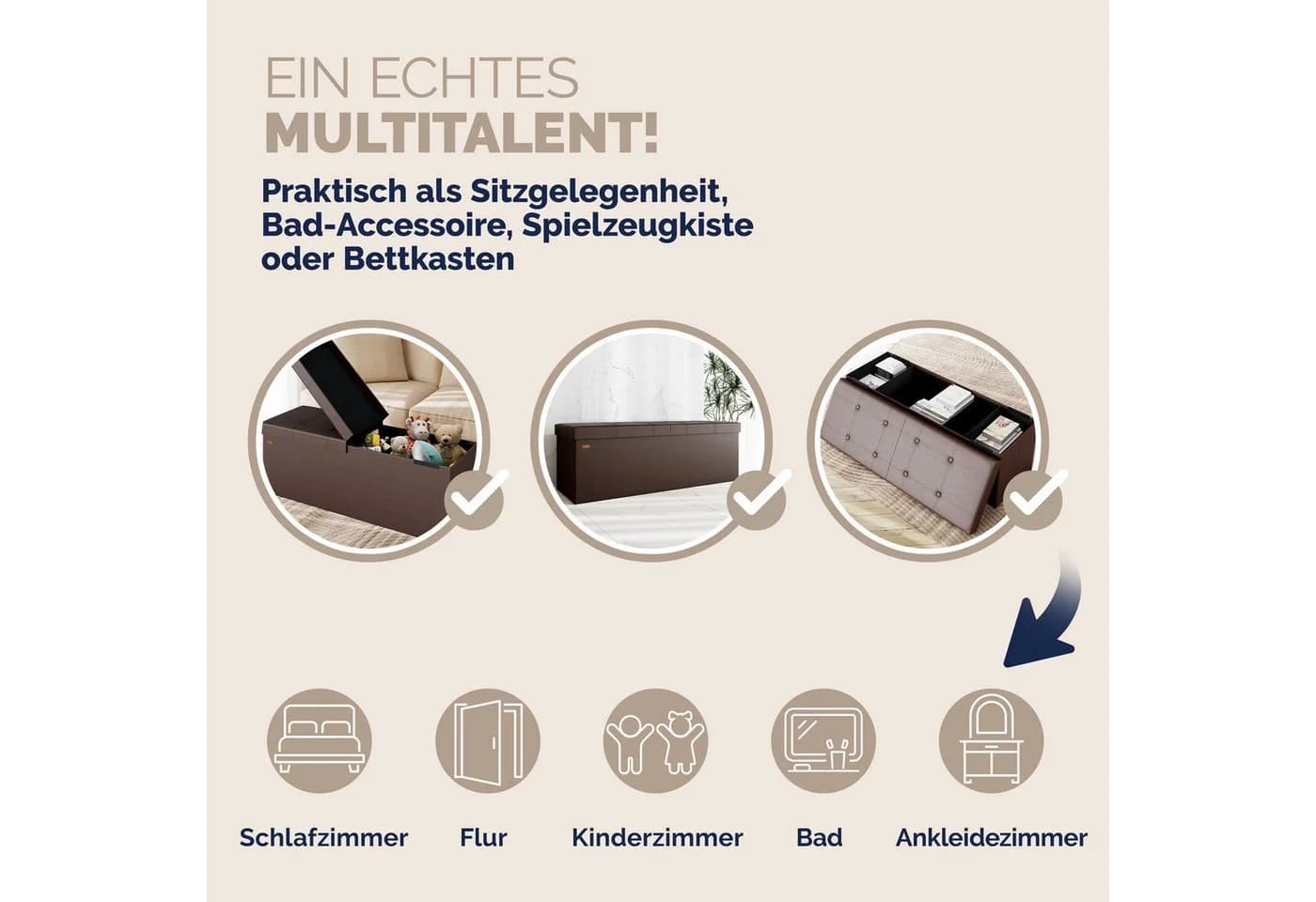 Casaria Sitzbank 1-St. Klappbar Gepolstert Kunstleder 130L Flur Schlafzimmer - Bild 5