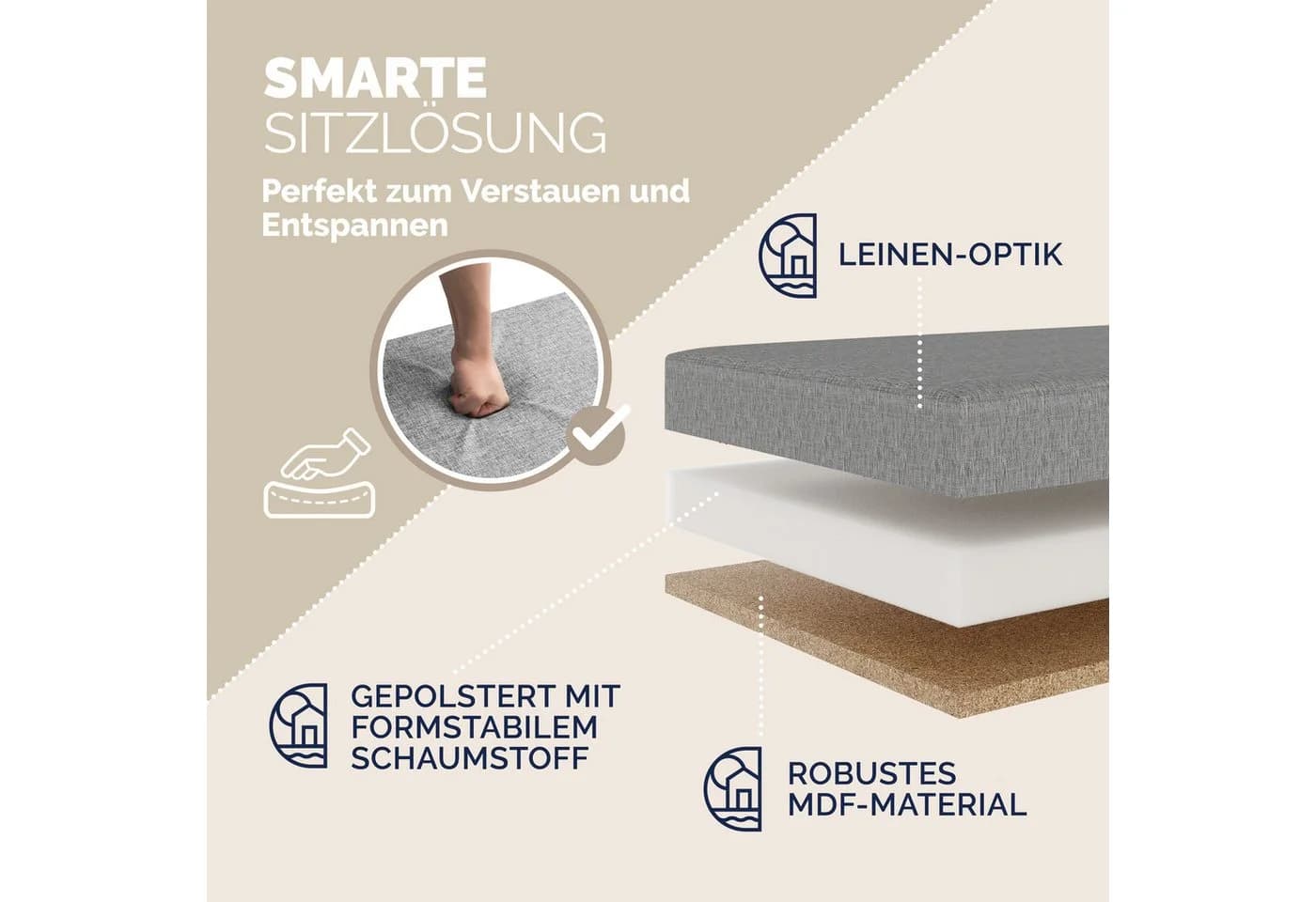 Casaria Sitzbank Klappbar Gepolstert Faltbar 130L Flur Schlafzimmer - Bild 4