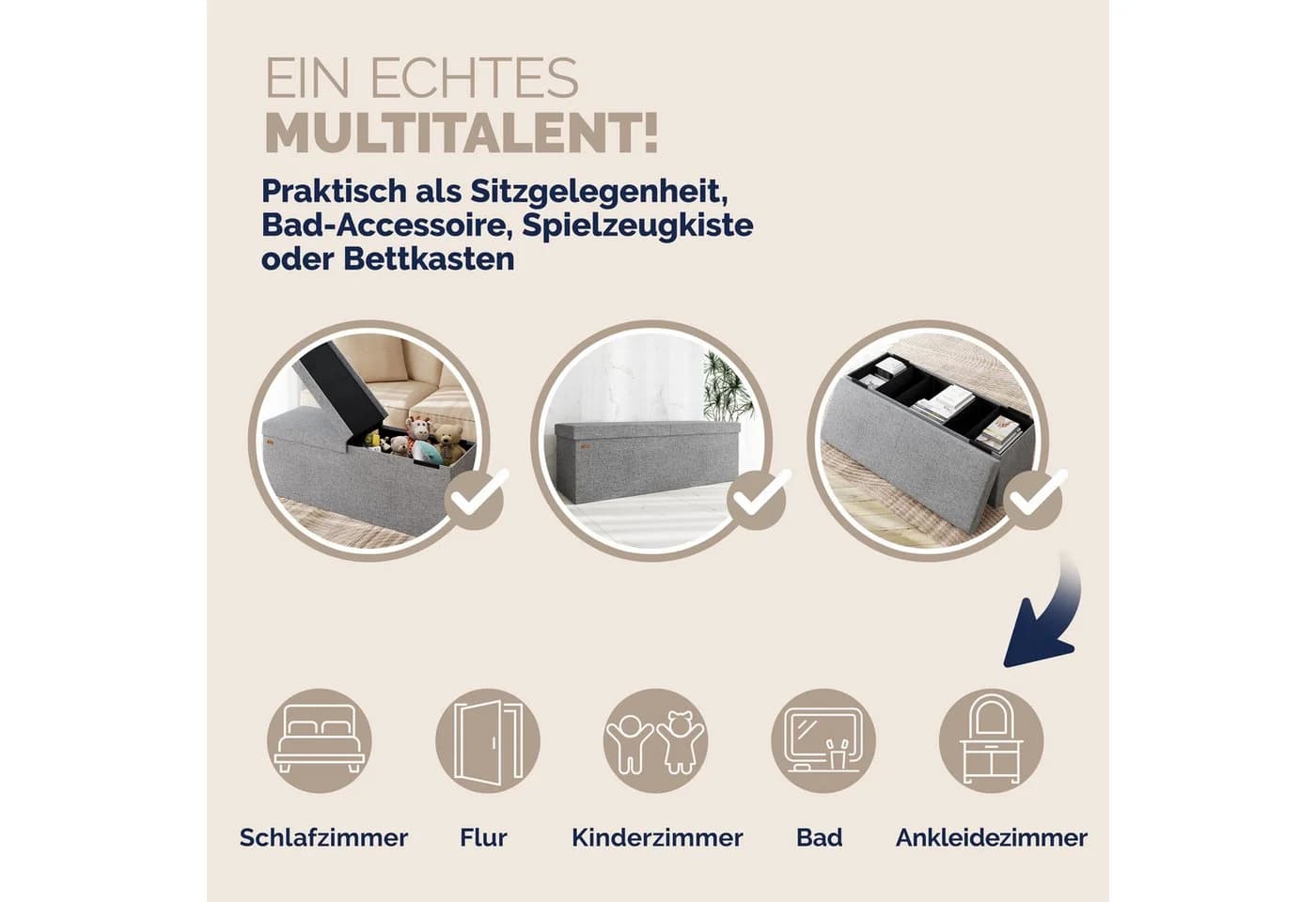 Casaria Sitzbank Klappbar Gepolstert Faltbar 130L Flur Schlafzimmer - Bild 5