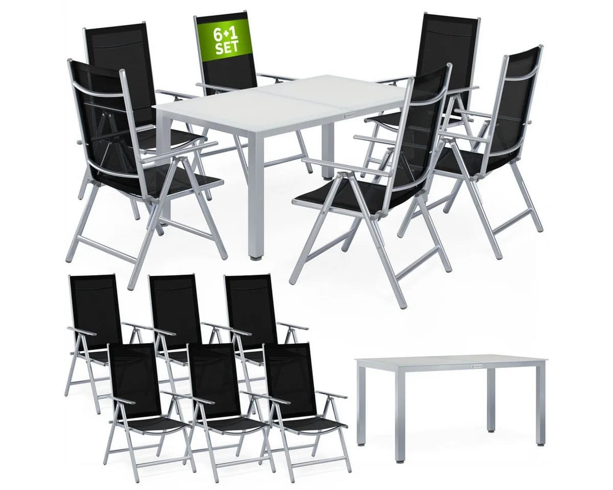 Casaria Garten-Essgruppe Bern 7-tlg. Aluminium & Glas Silber/Schwarz - Bild 2