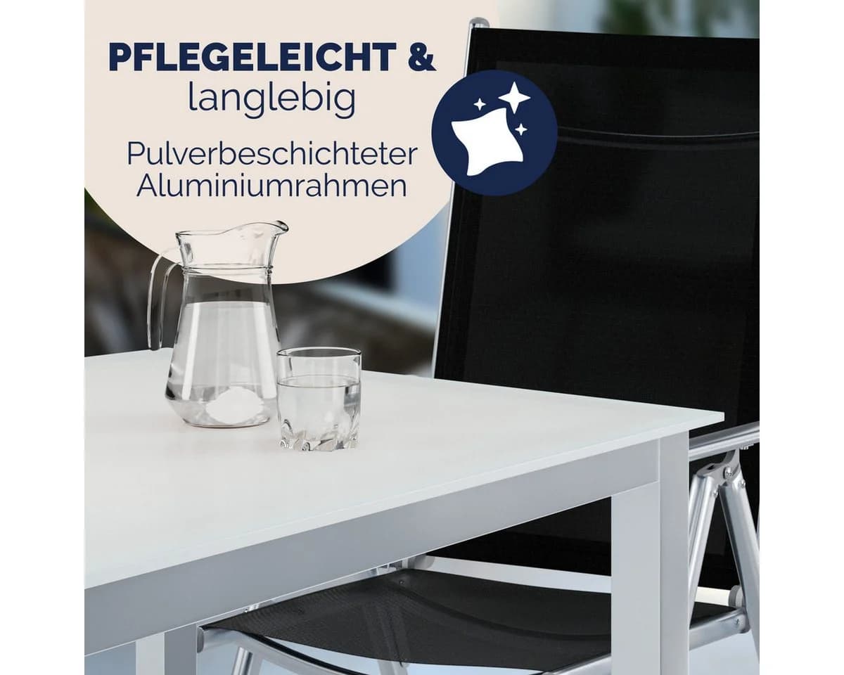Casaria Garten-Essgruppe Bern 7-tlg. Aluminium & Glas Silber/Schwarz - Bild 5