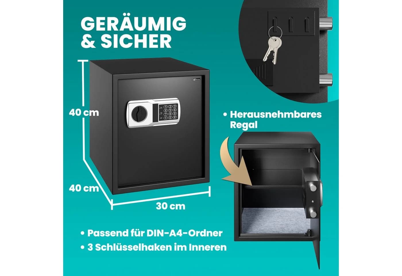 Deuba Tresor elektrisch 35x40x40cm Stahl schwarz/silber - Bild 3