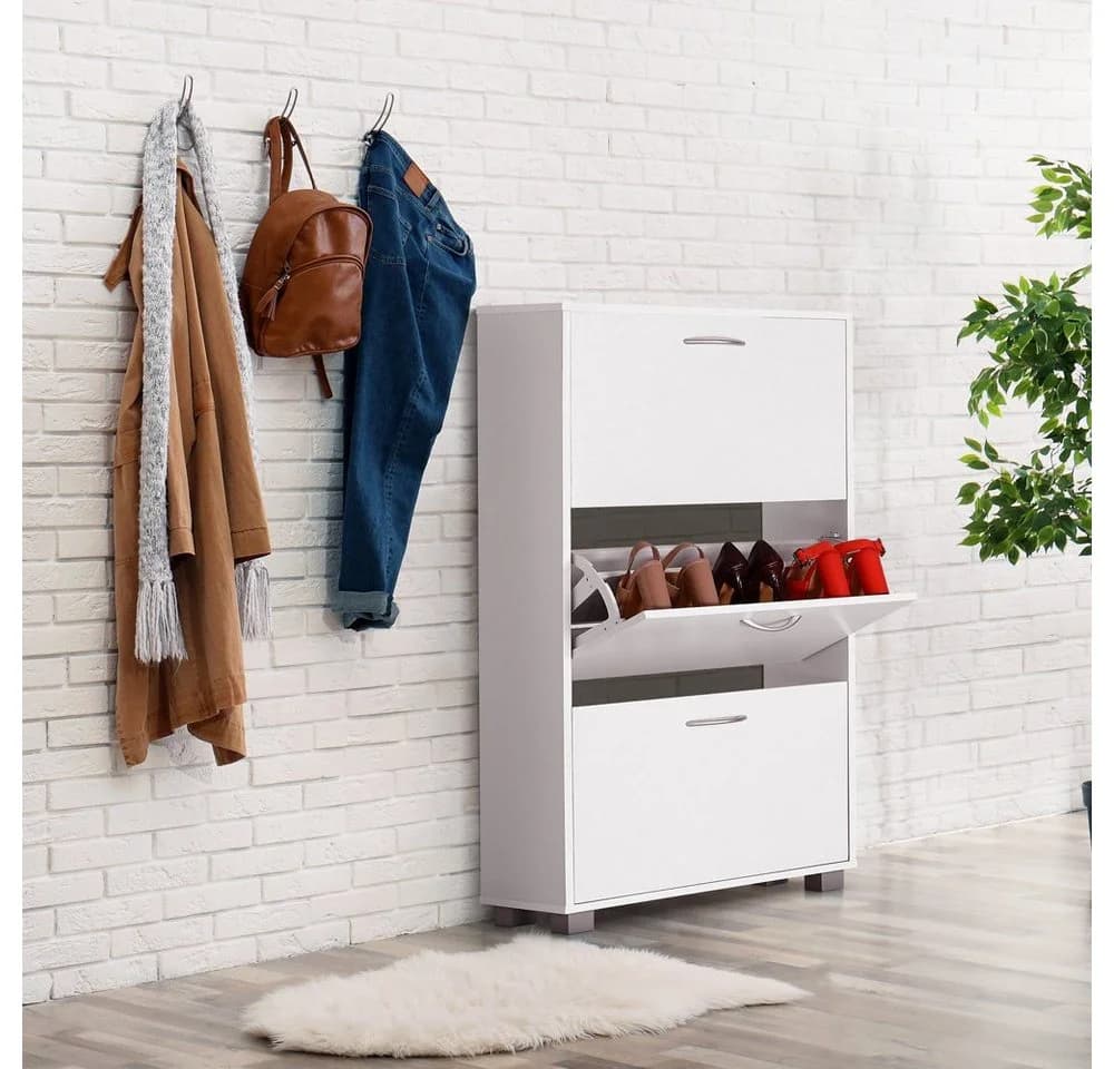 Casaria Schuhschrank 3 Klappen Weiß Schwarz Braun