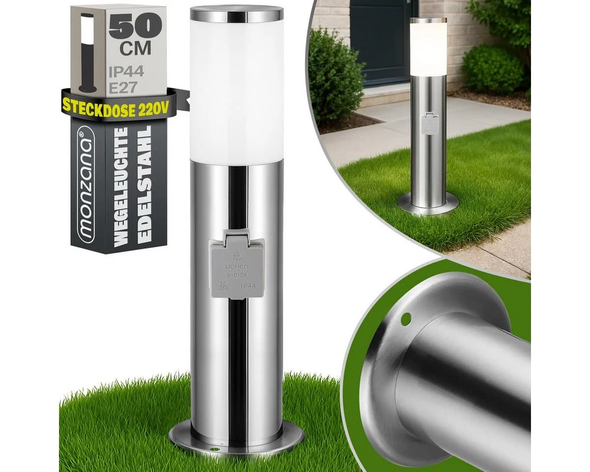 monzana Gartenleuchte Edelstahl IP44 mit Steckdose Silber - Bild 2