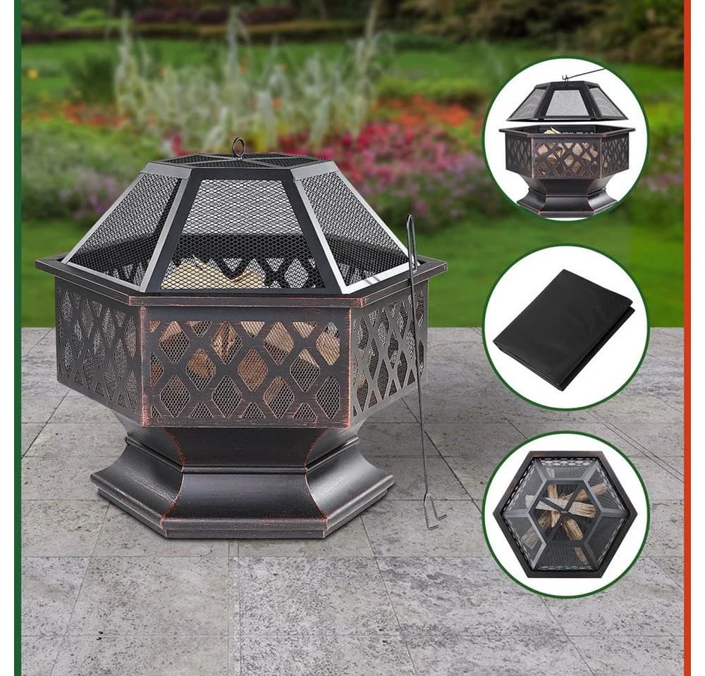 Gardebruk Feuerschale Feuerkorb Garten mit Funkenschutz Abdeckung Rost-Optik Grill Groß 70cm - Bild 5