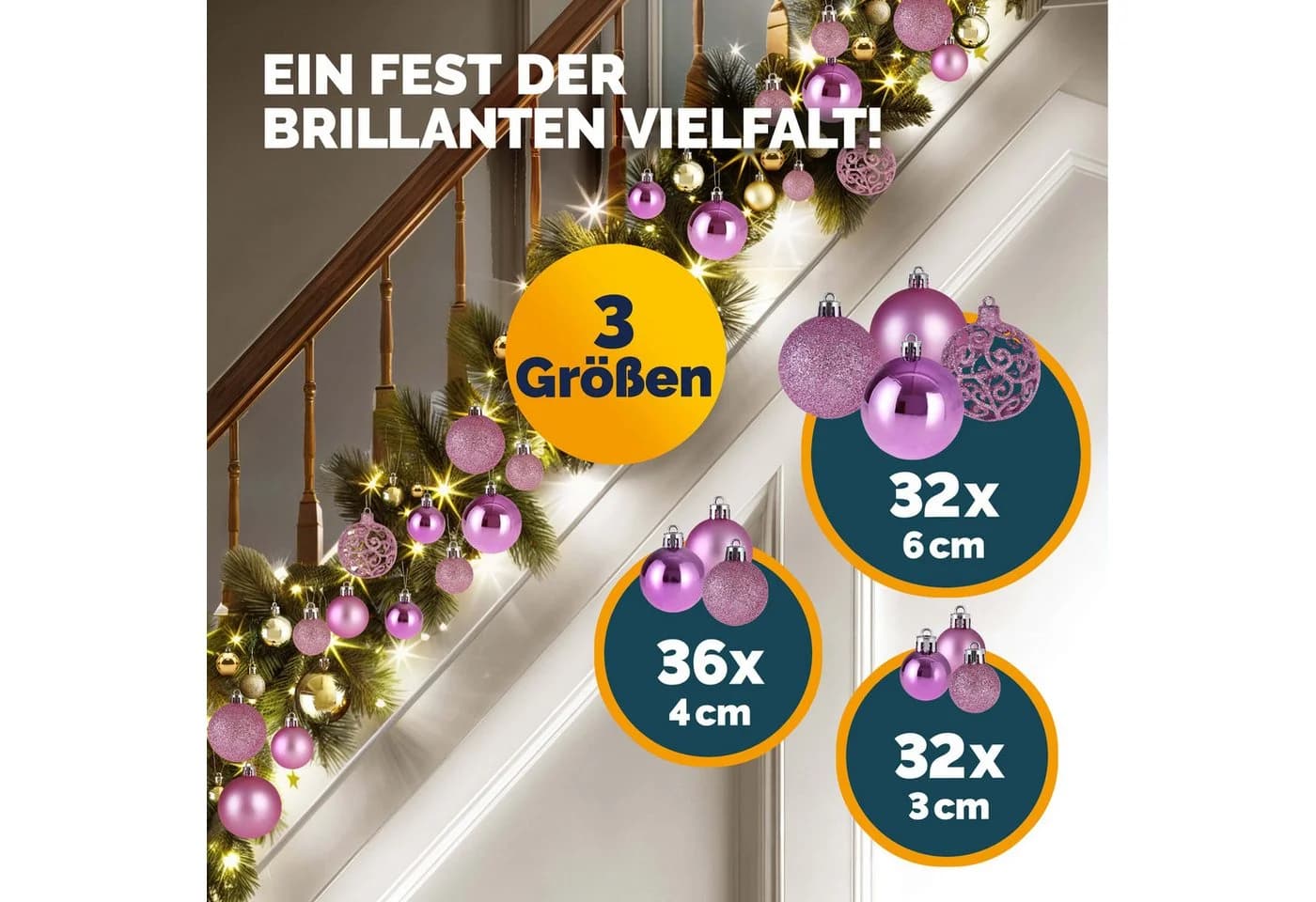 Casaria Weihnachtsbaumkugel 100er Set Rosa, Gold, Silber, Rot, Kupfer - Bild 3