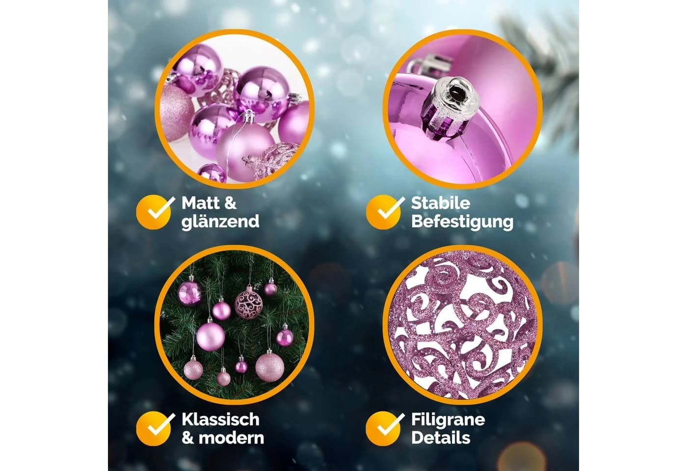 Casaria Weihnachtsbaumkugel 100er Set Rosa, Gold, Silber, Rot, Kupfer - Bild 5