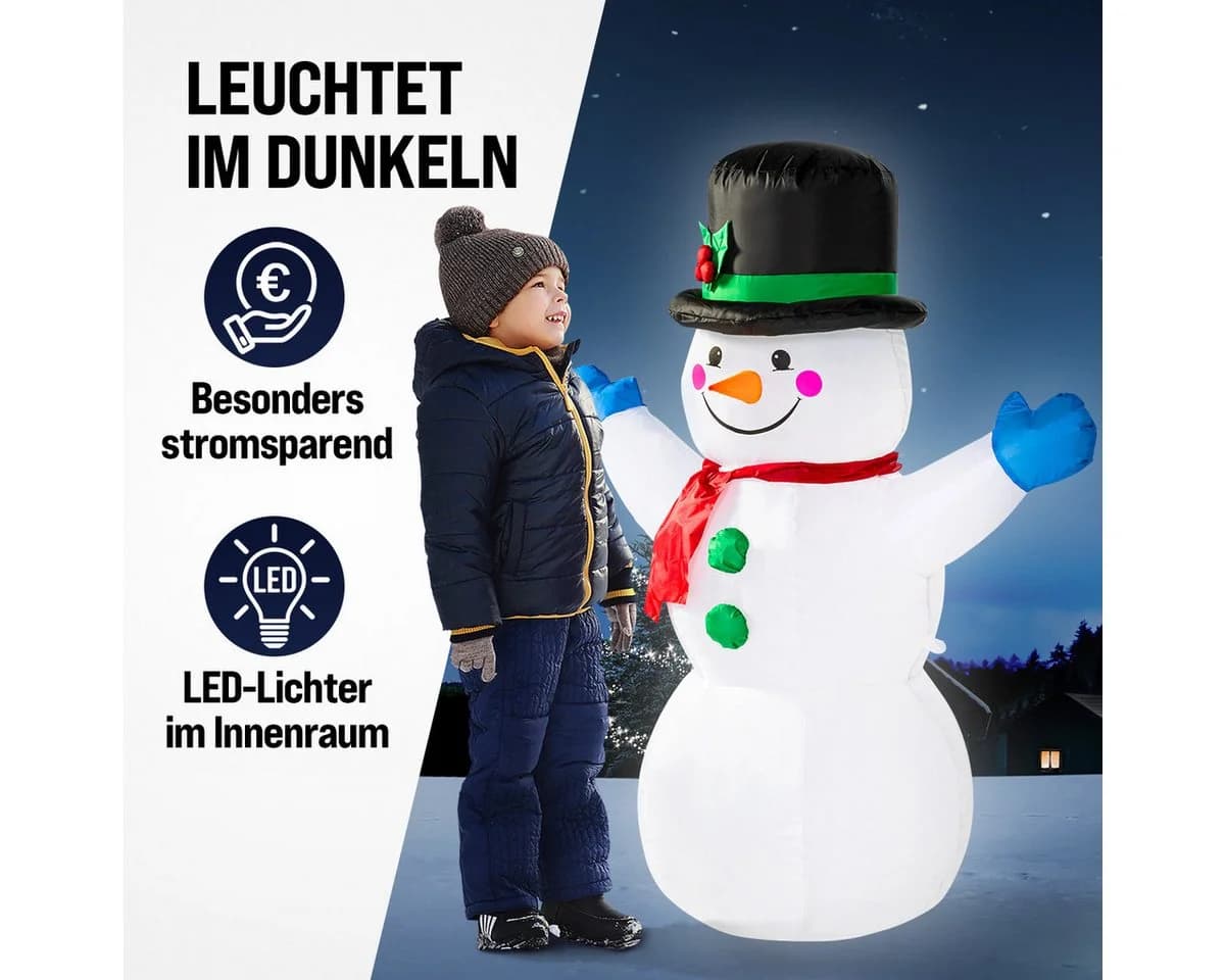 monzana Aufblasbarer Schneemann XL 120cm mit LED-Beleuchtung