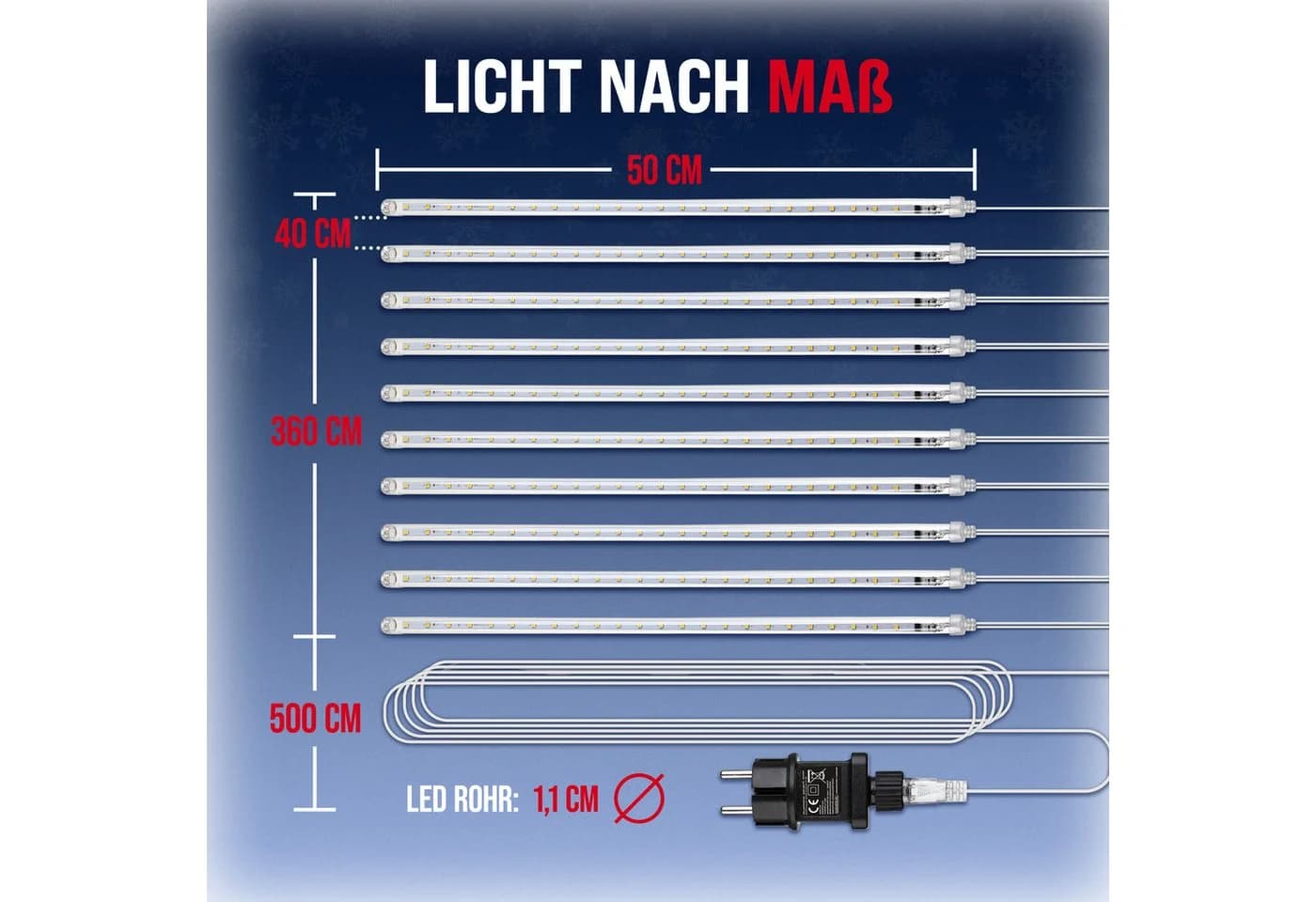 MONZANA Lichterkette Meteorschauer 480 LED Außen Wasserdicht 10 Röhre je 50 cm - Bild 3
