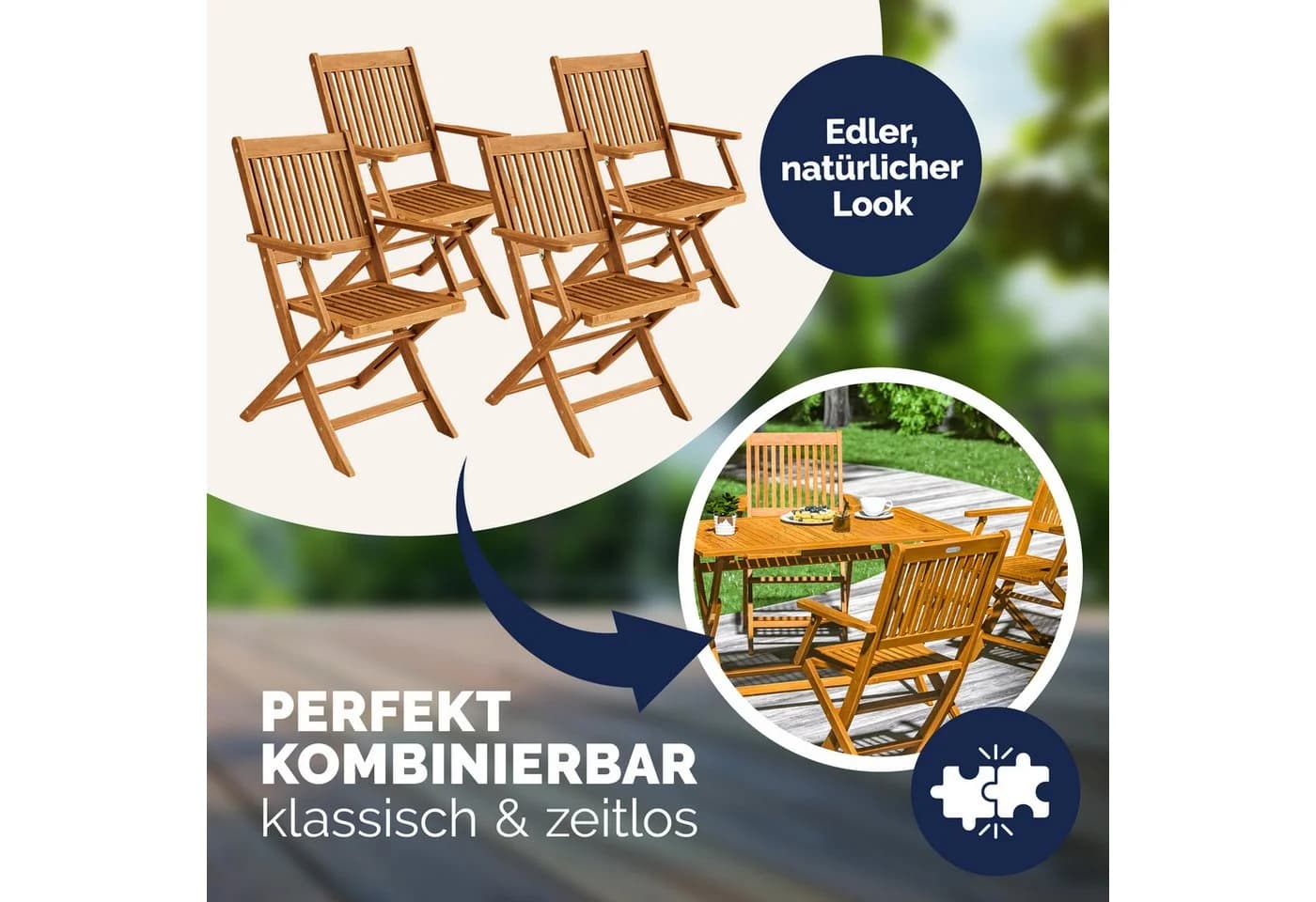 Casaria Gartenstuhl Sydney 4er-Set Akazie Holz FSC®-zertifiziert Klappbar - Bild 4