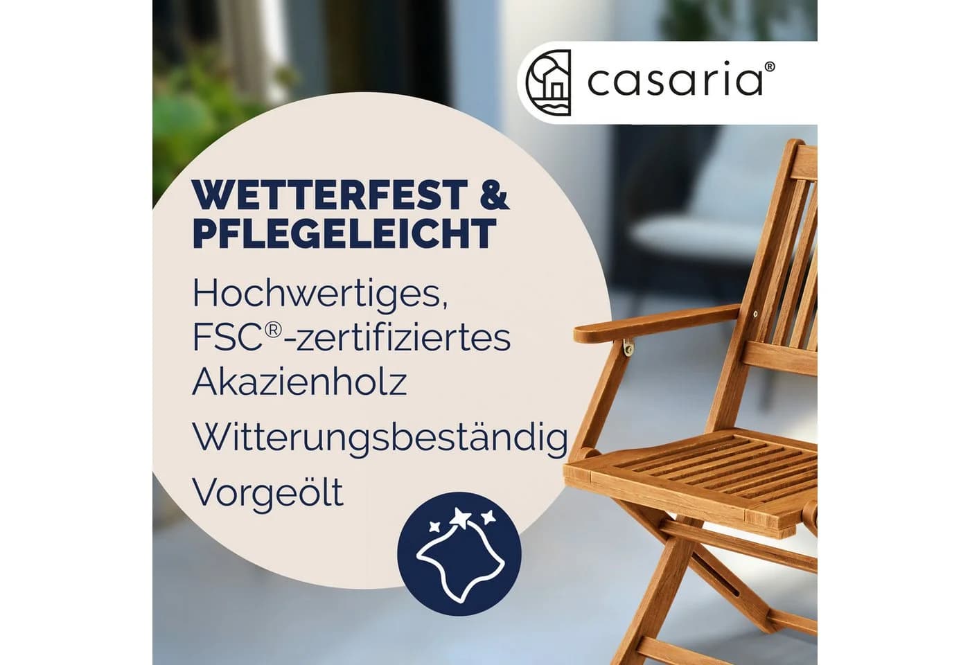 Casaria Gartenstuhl Sydney 4er-Set Akazie Holz FSC®-zertifiziert Klappbar - Bild 5