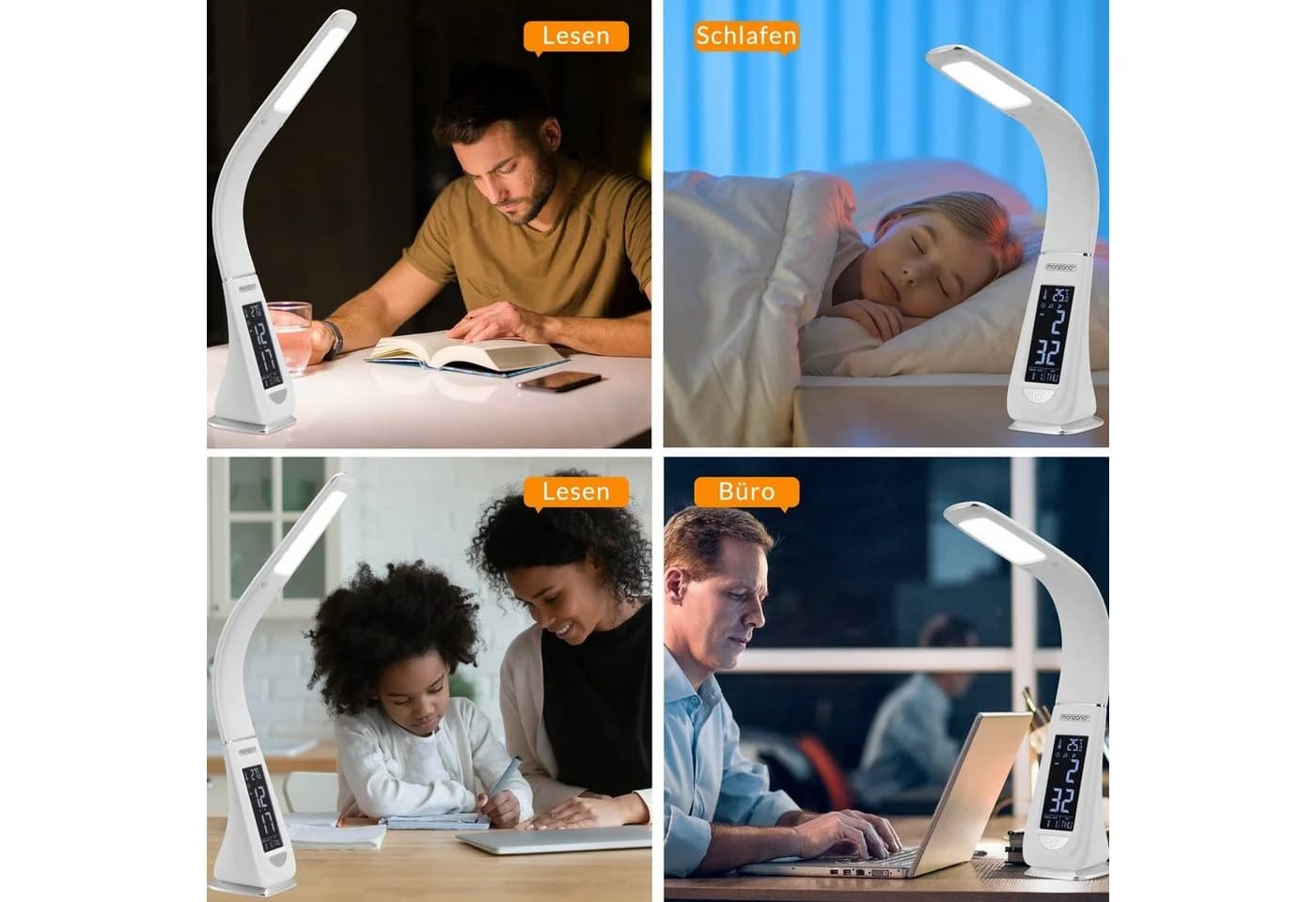 monzana Schreibtischlampe Lilly Weiß LED mit Display