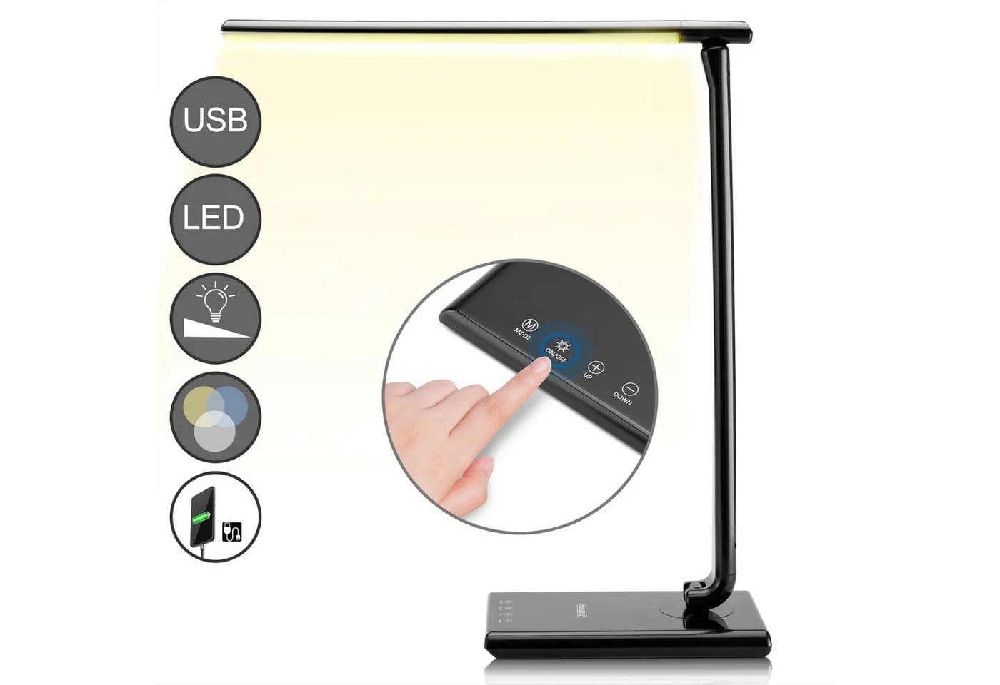 monzana Tischleuchte Cataleya LED Schreibtischlampe Schwarz Dimmbar USB - Bild 5