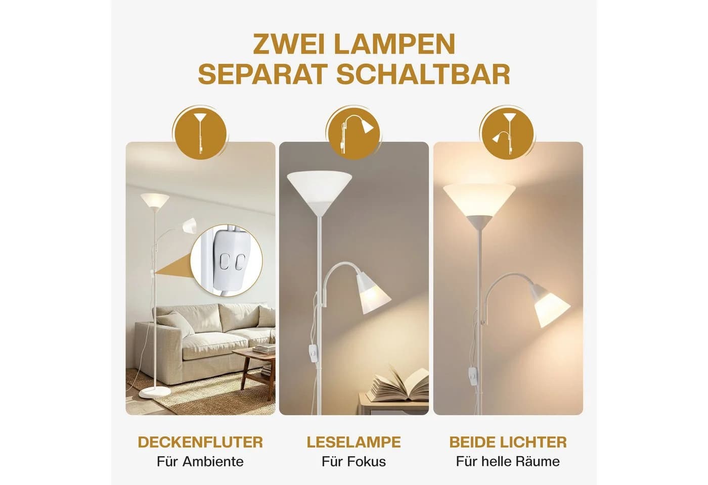 monzana Stehlampe Alissa Weiß Verstellbar Stehleuchte - Bild 3