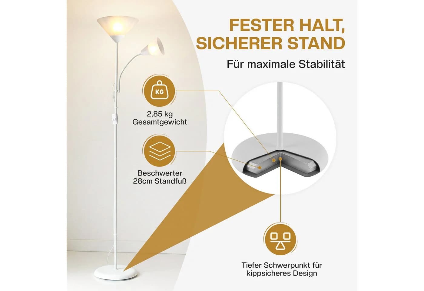 monzana Stehlampe Alissa Weiß Verstellbar Stehleuchte - Bild 4