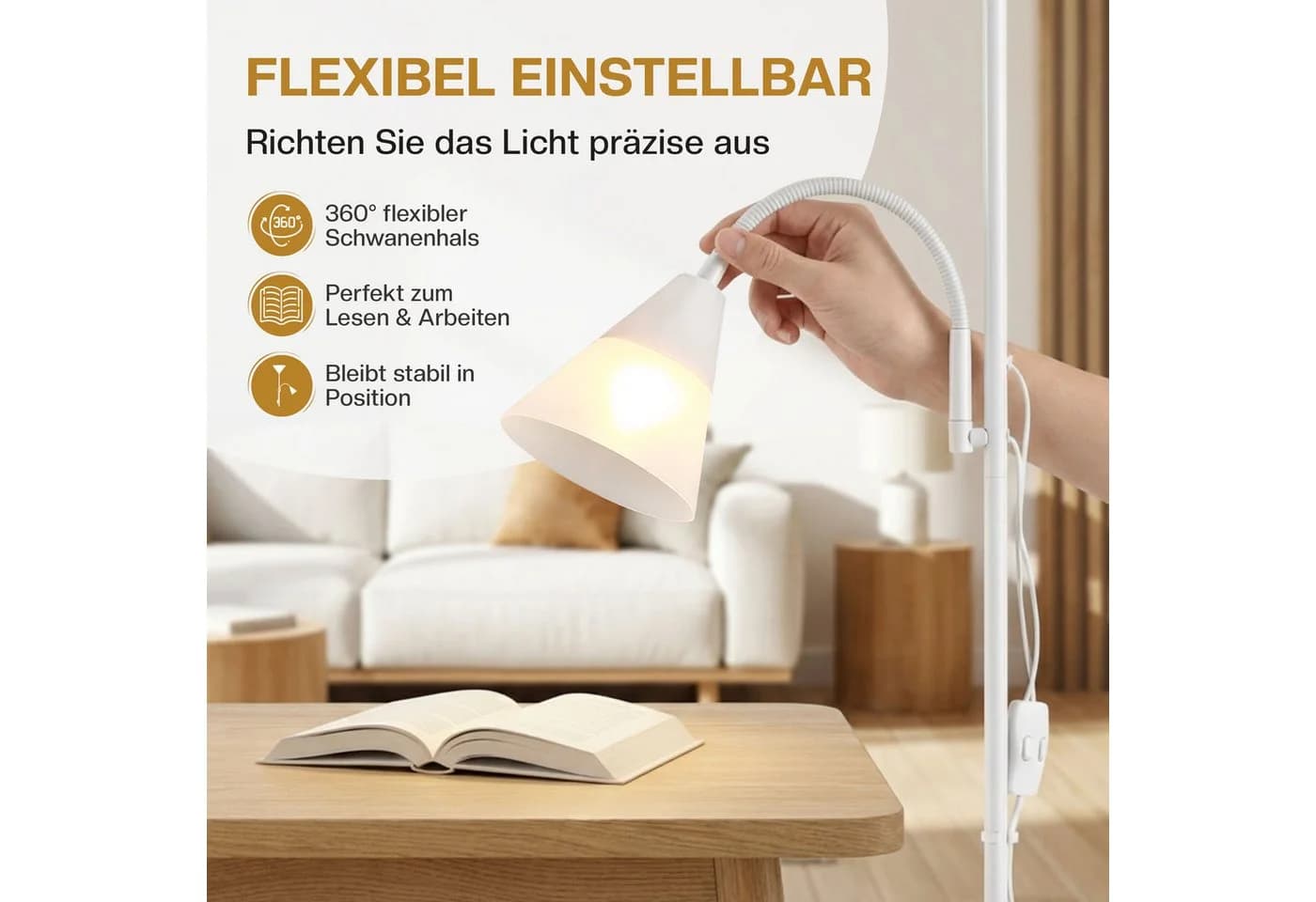 monzana Stehlampe Alissa Weiß Verstellbar Stehleuchte - Bild 5