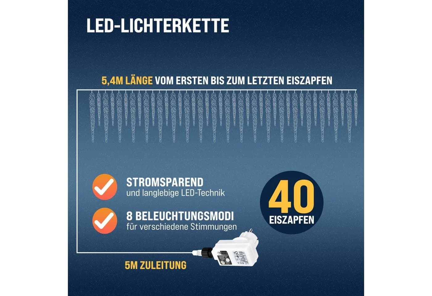 monzana Eiszapfen Lichterkette 10,4m mit Fernbedienung 40 Zapfen Blau - Bild 3