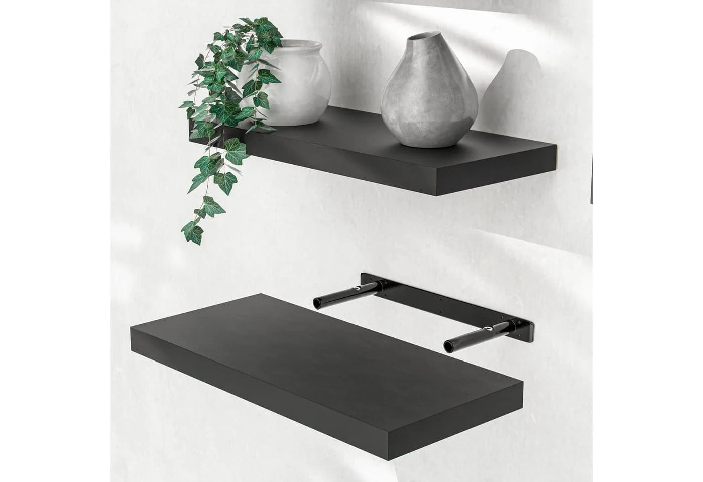 Casaria Wandboard Schwarz Hängeregal mit Halterung 15kg Tragkraft Matt - Bild 2