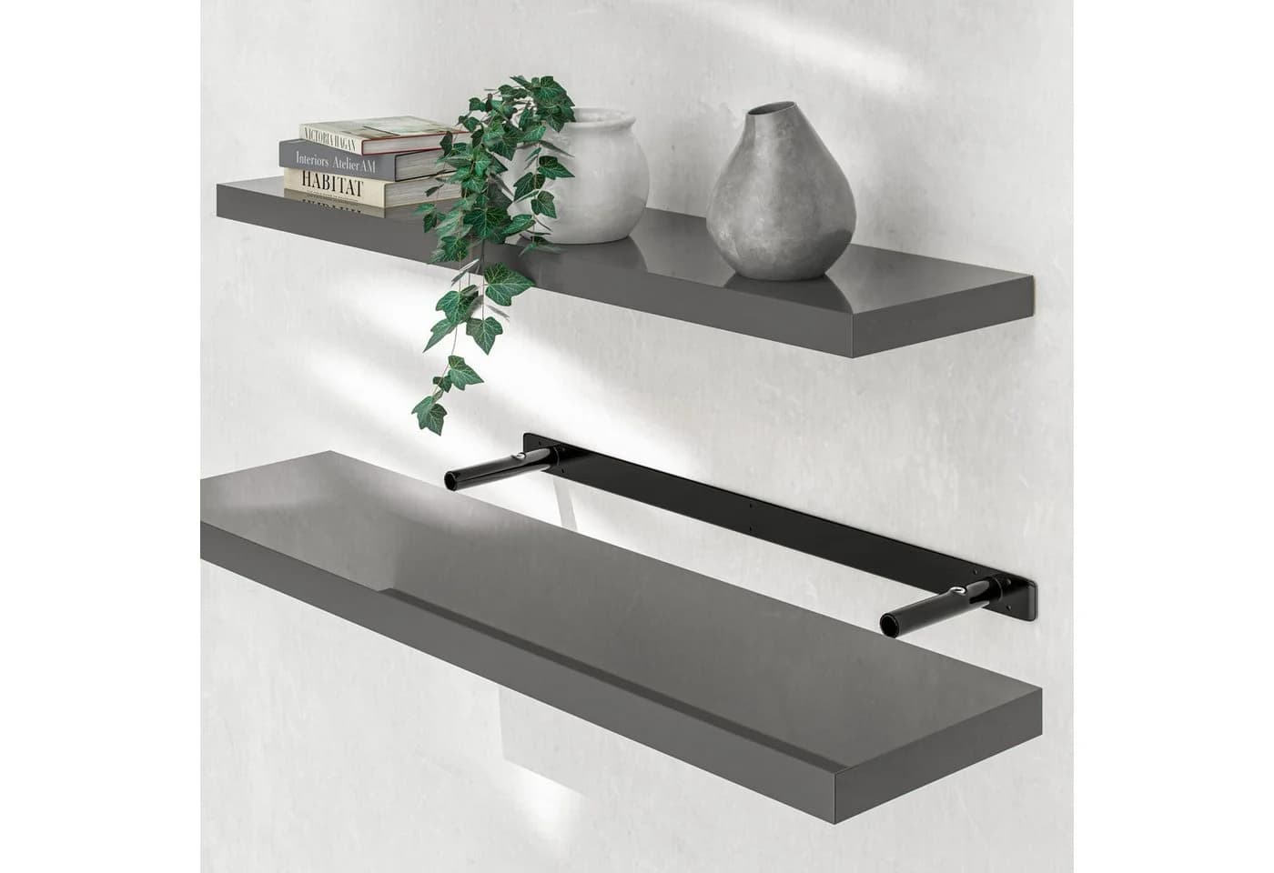 Casaria Wandboard Grau Hängeregal mit Halterung 15kg Tragkraft Hochglanz - Bild 2