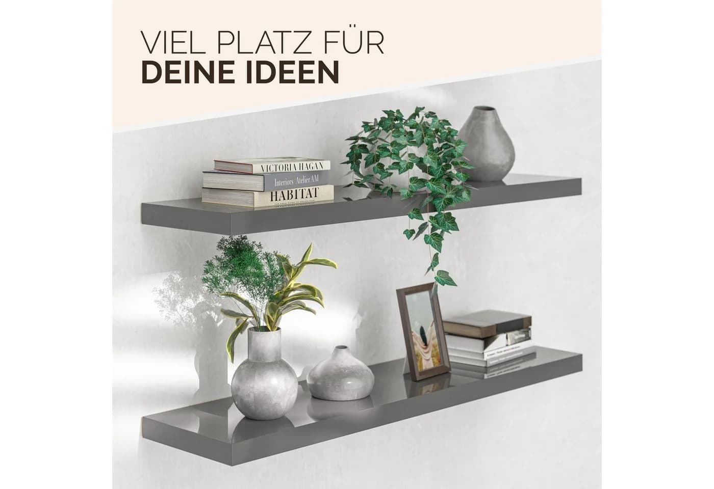 Casaria Wandboard Grau Hängeregal mit Halterung 15kg Tragkraft Hochglanz - Bild 4