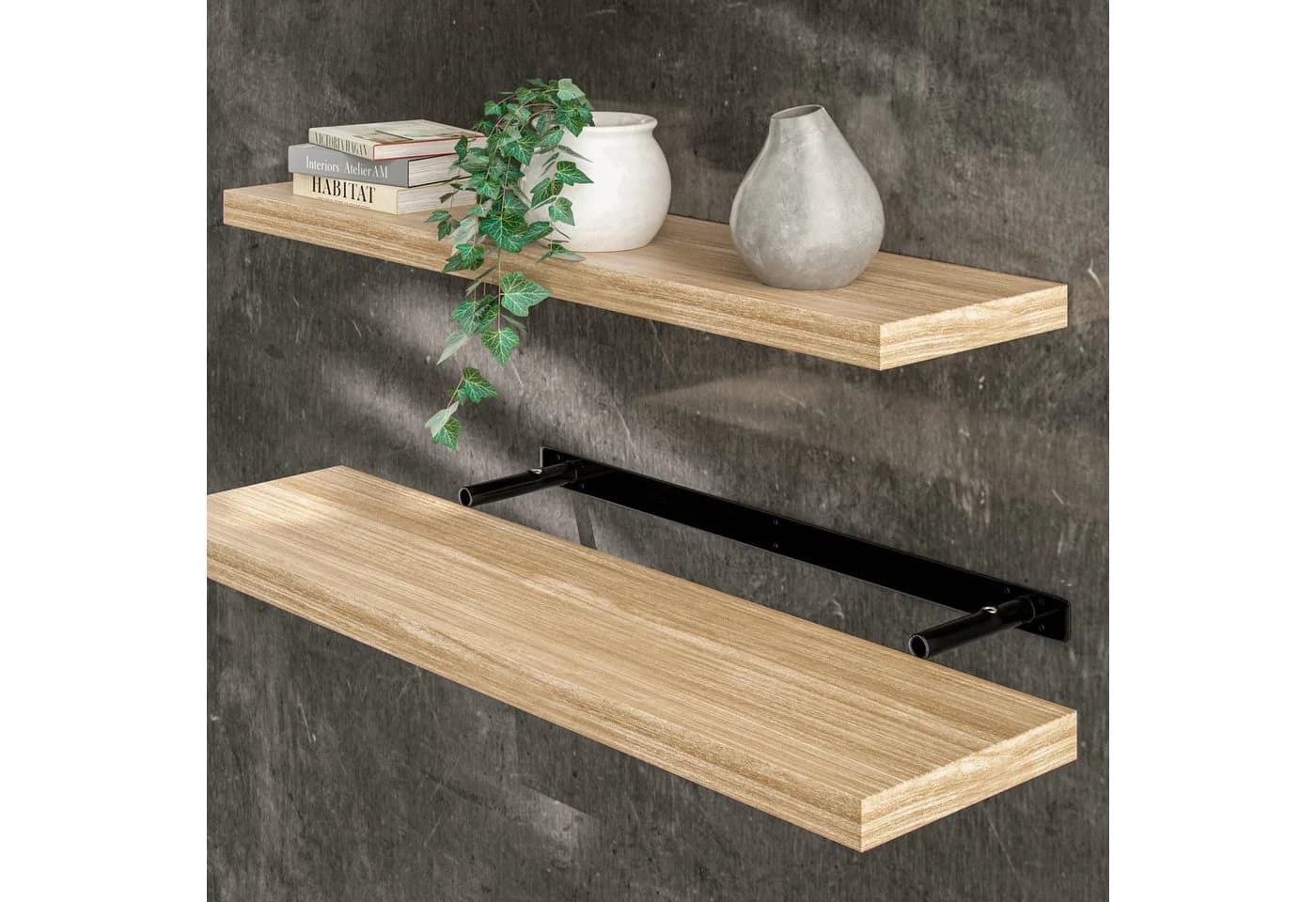Casaria Wandboard Eiche Hängeregal mit Halterung 15kg Tragkraft - Bild 2