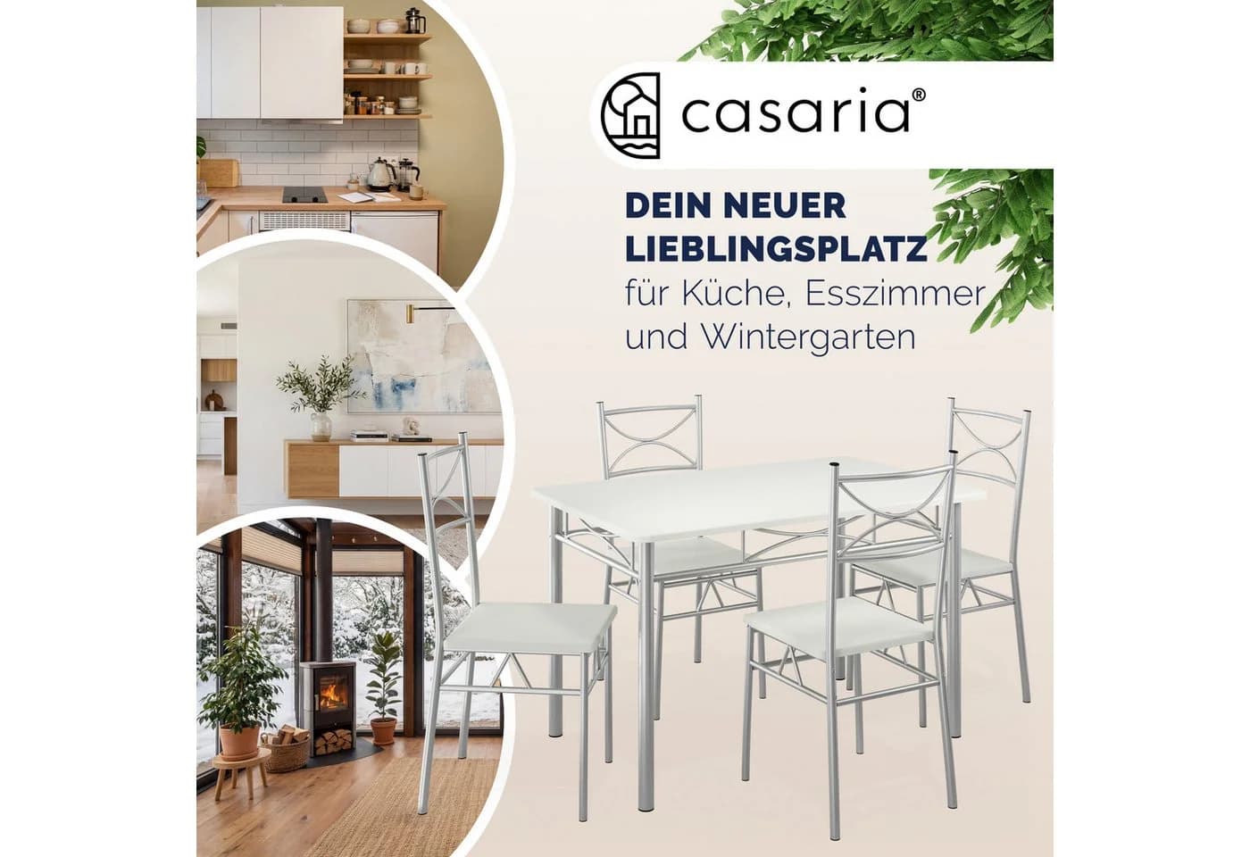 Casaria Essgruppe Paul 5-tlg. Weiß Metall MDF