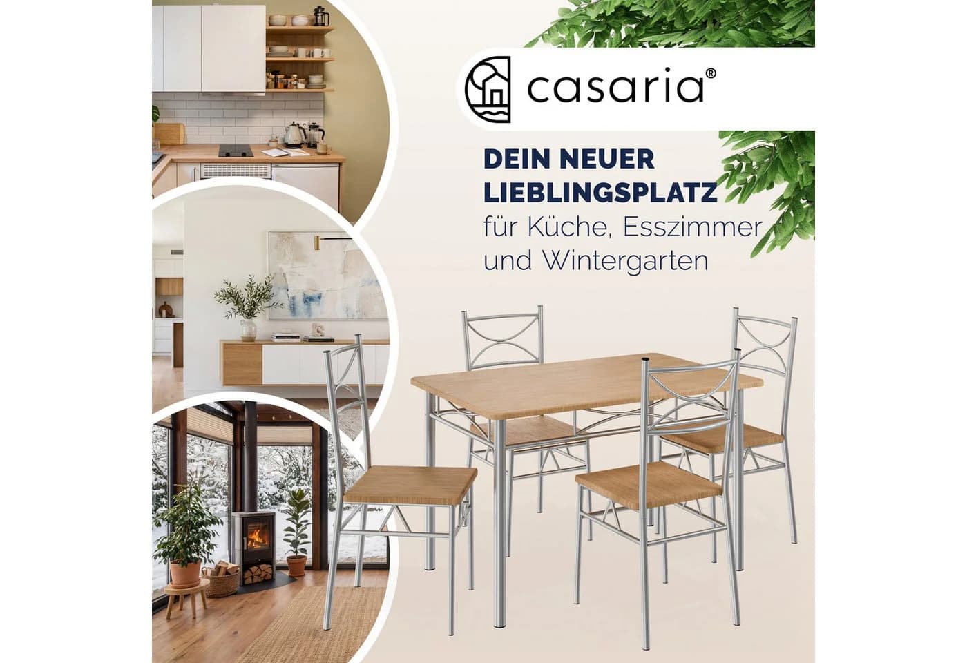 Casaria Essgruppe Paul 5-tlg. Esstisch mit 4 Stühlen Modern