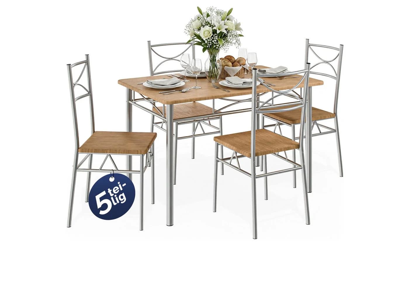 Casaria Essgruppe Paul 5-tlg. Esstisch mit 4 Stühlen Modern - Bild 2