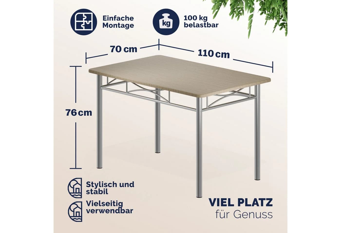 Casaria Essgruppe Paul 5-tlg. Esstisch mit 4 Stühlen Beige Metall - Bild 3