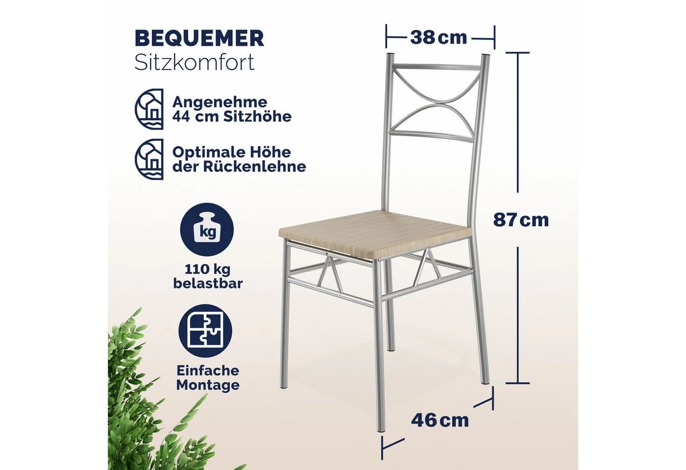 Casaria Essgruppe Paul 5-tlg. Esstisch mit 4 Stühlen Beige Metall - Bild 4