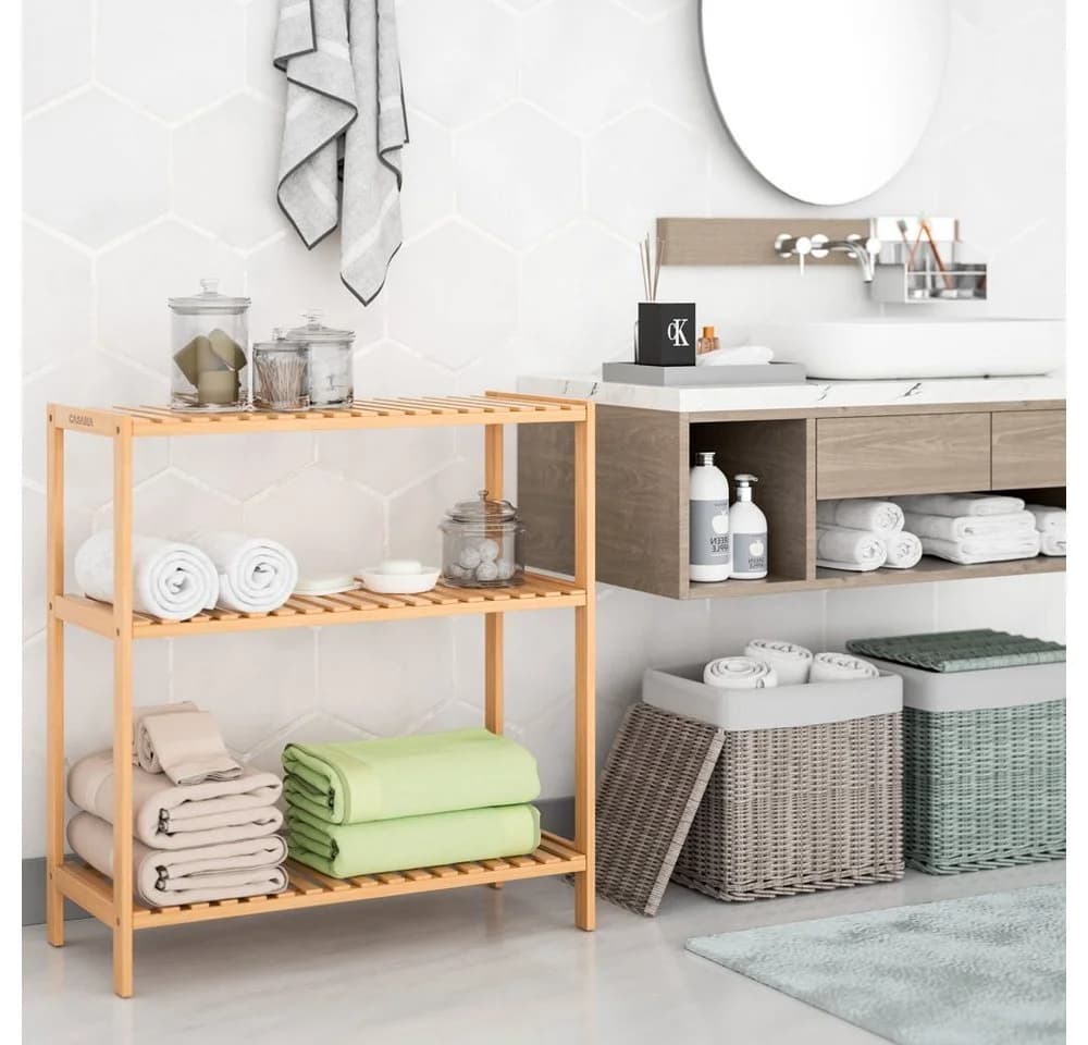 Casaria Standregal Bambus 3 Ablagen Klarlack - Bild 1