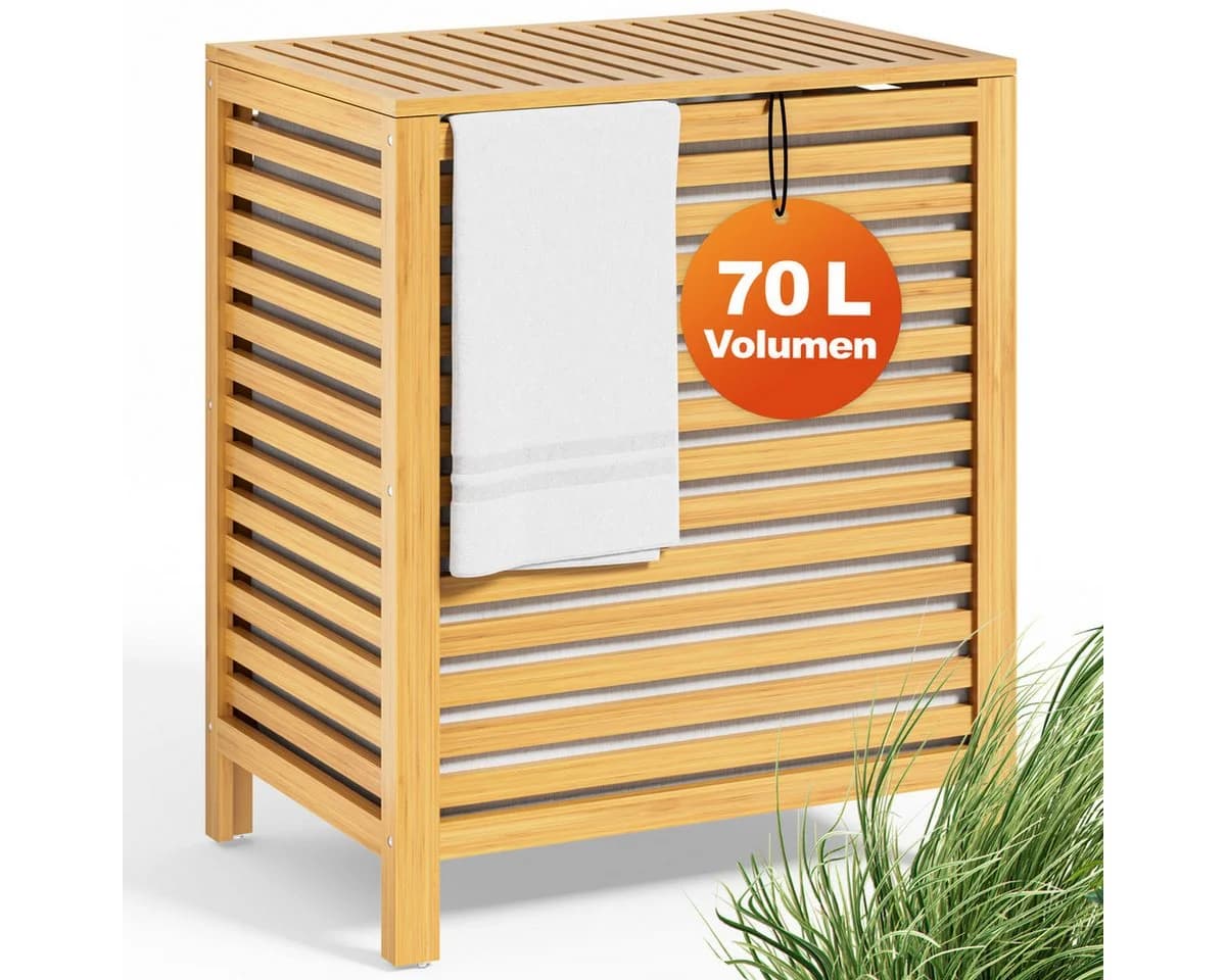 Casaria Wäschekorb Bambus mit Deckel 70L Braun