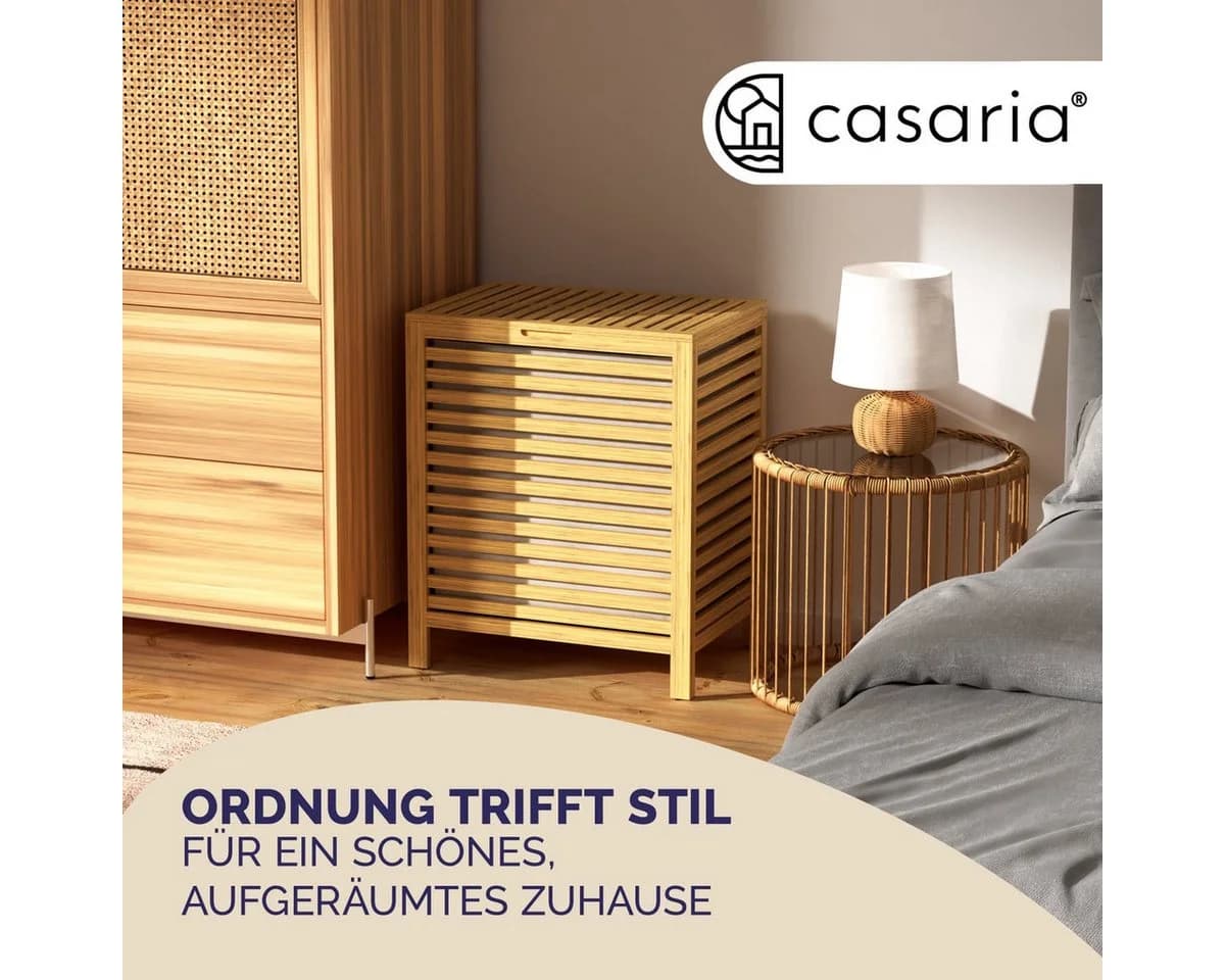 Casaria Wäschekorb Bambus mit Deckel 70L Braun - Bild 3