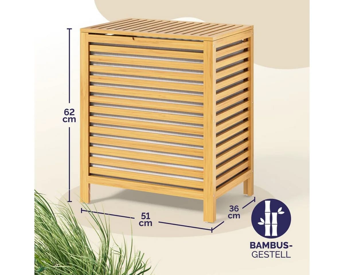Casaria Wäschekorb Bambus mit Deckel 70L Braun - Bild 4