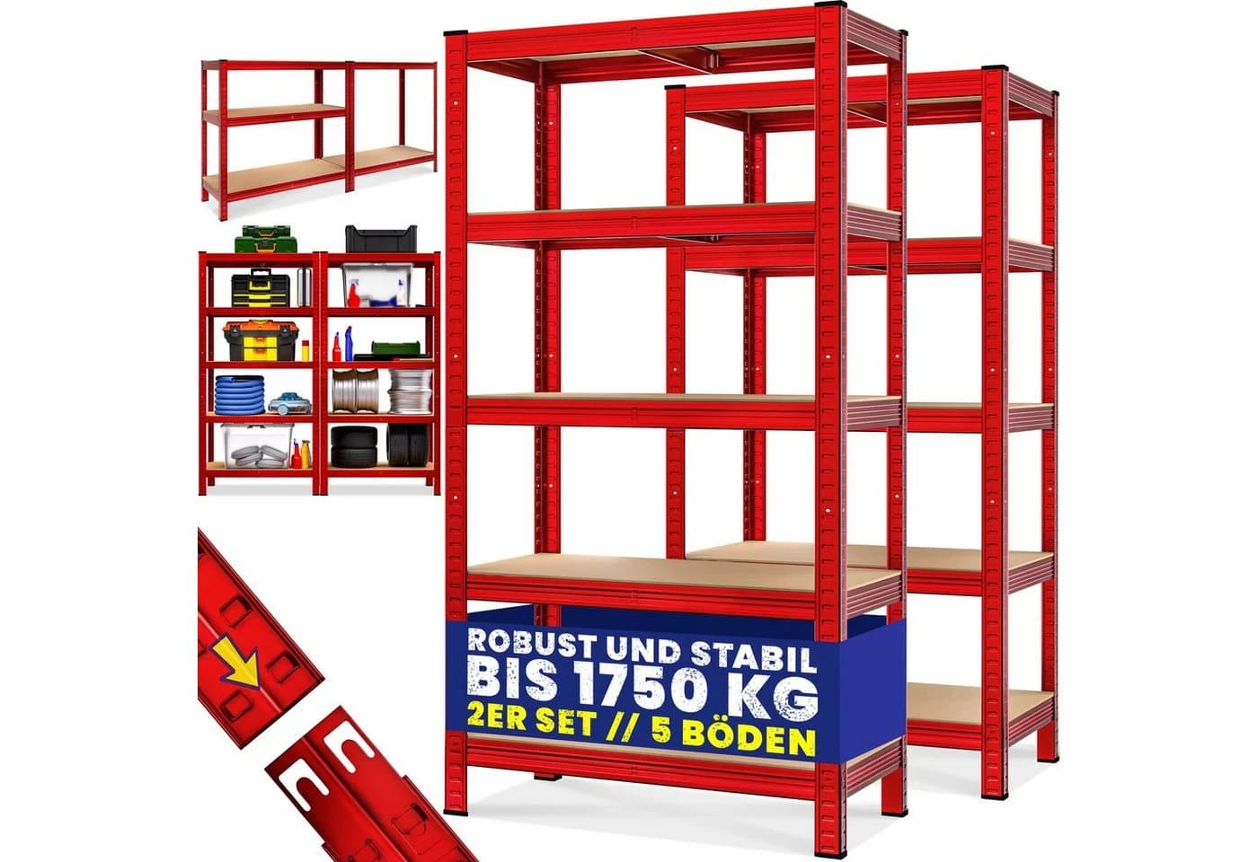 monzana Schwerlastregal Rot 5 Böden Metall - Bild 2