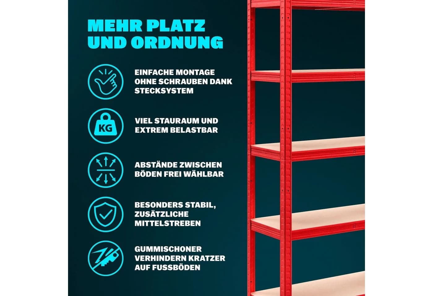 monzana Schwerlastregal Rot 5 Böden Metall - Bild 3