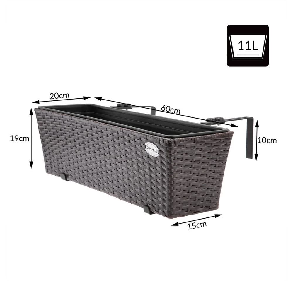Casaria Blumenkasten 2er Set 11L Polyrattan mit Halterung
