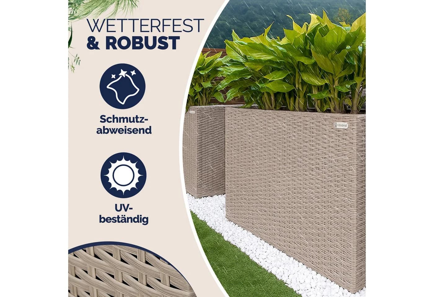 Casaria Pflanzkübel 4 Innentöpfe Polyrattan Creme Modern