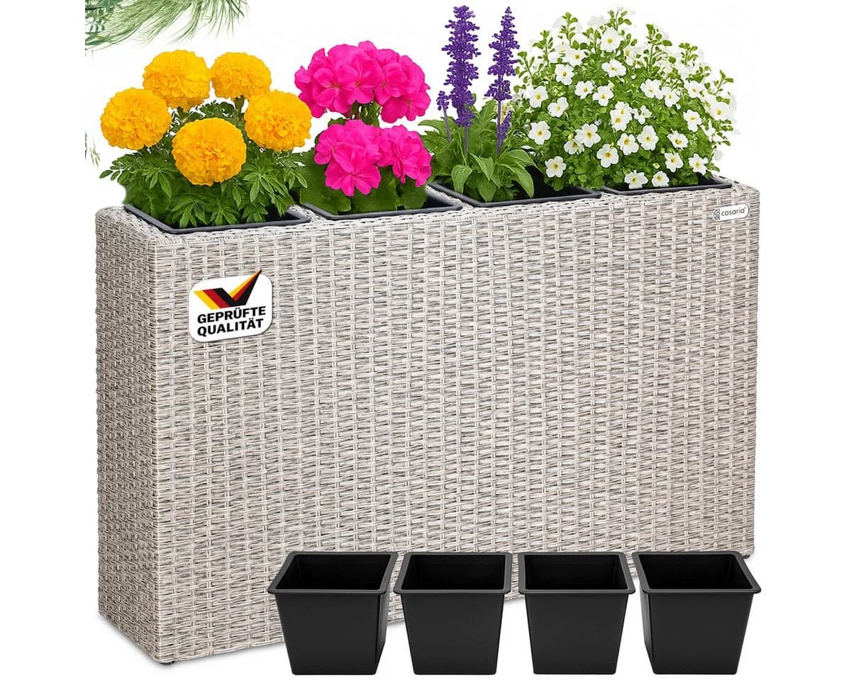 Casaria Pflanzkübel 4 Innentöpfe Polyrattan Creme Modern - Bild 2
