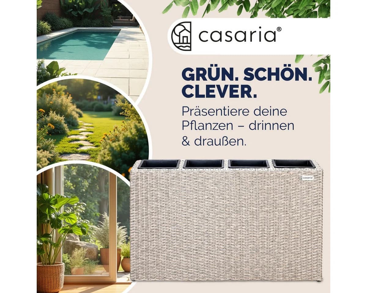 Casaria Pflanzkübel 4 Innentöpfe Polyrattan Creme Modern - Bild 4