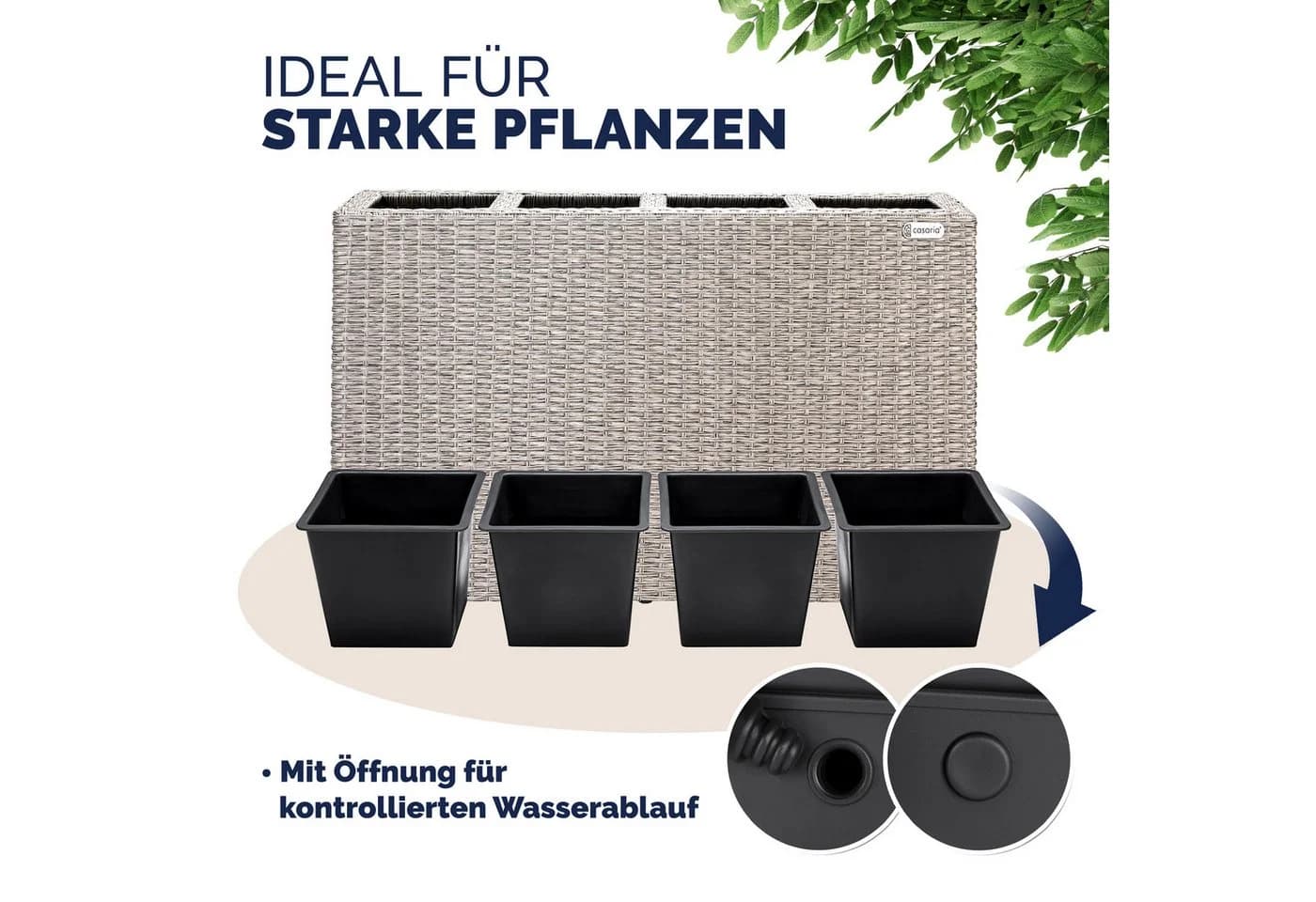 Casaria Pflanzkübel 4 Innentöpfe Polyrattan Creme Modern - Bild 5