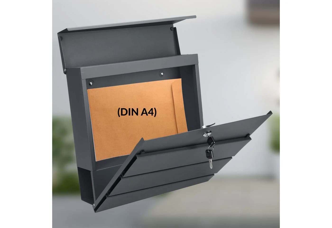 monzana Wandbriefkasten Stahl anthrazit mit Zeitungsfach