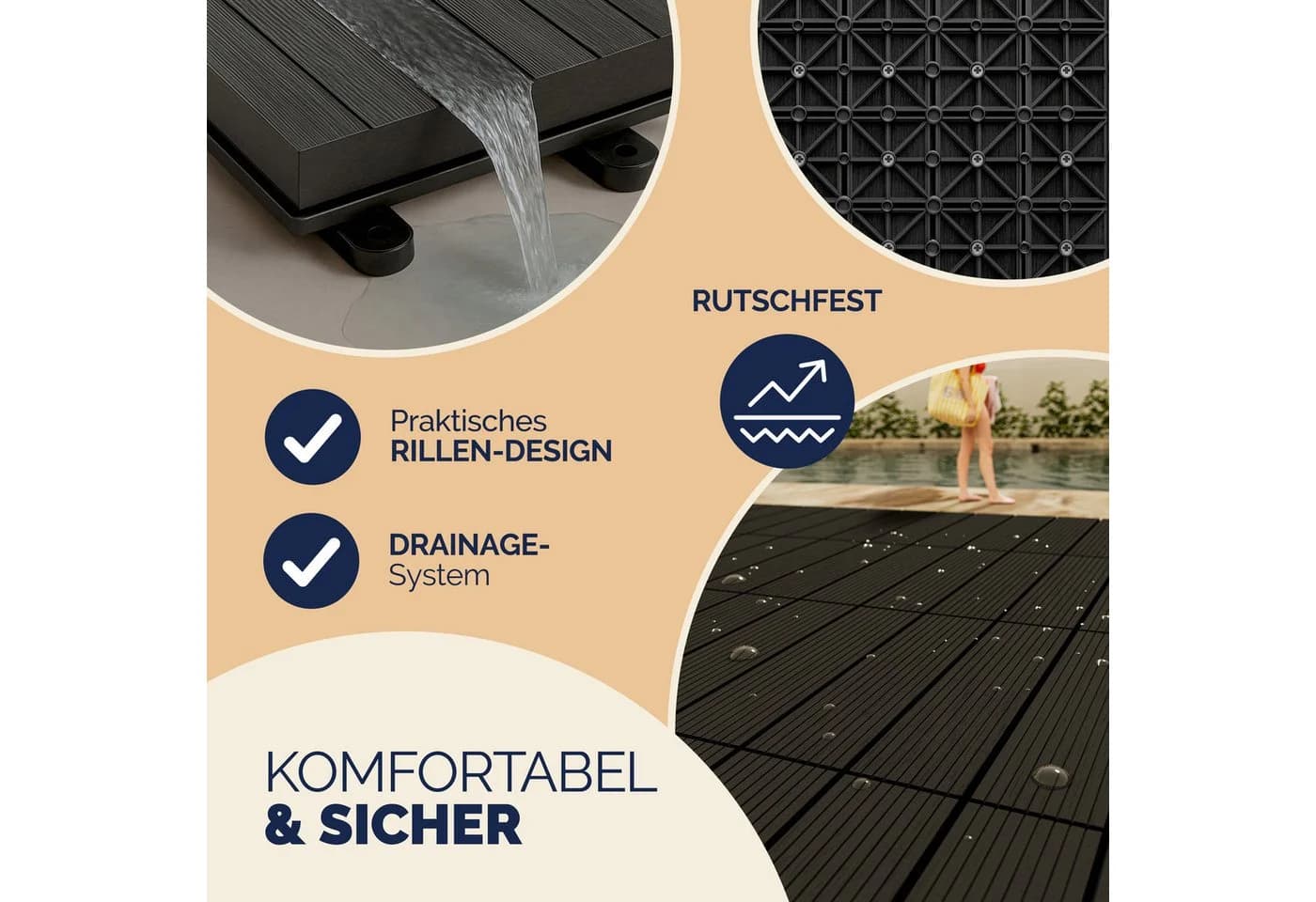 Deuba Terrassenfliesen WPC Vollmaterial 30x30cm Anthrazit - Bild 4