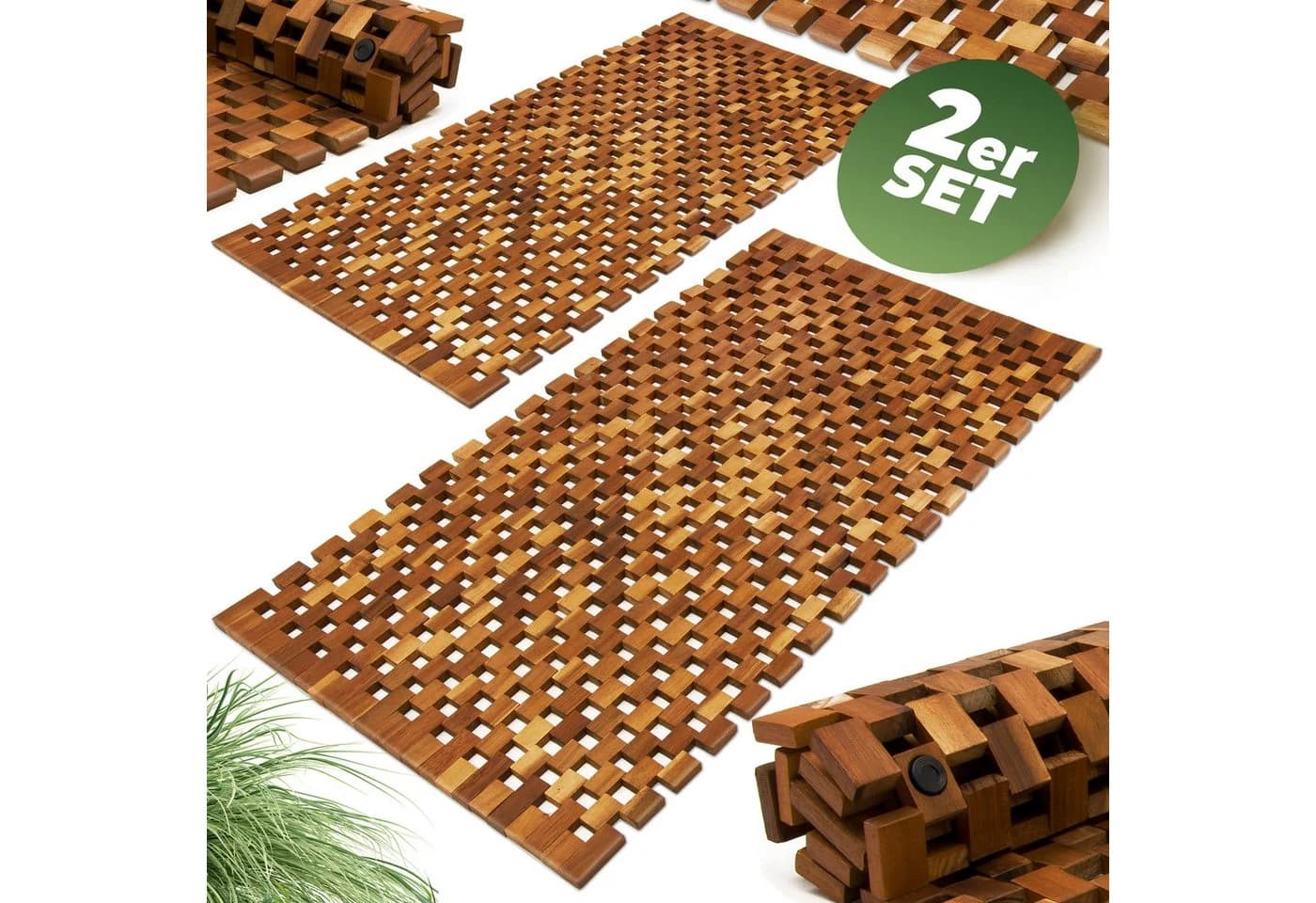 Casaria Holzbadematte 2x Akazienholz Rutschhemmend Braun - Bild 2