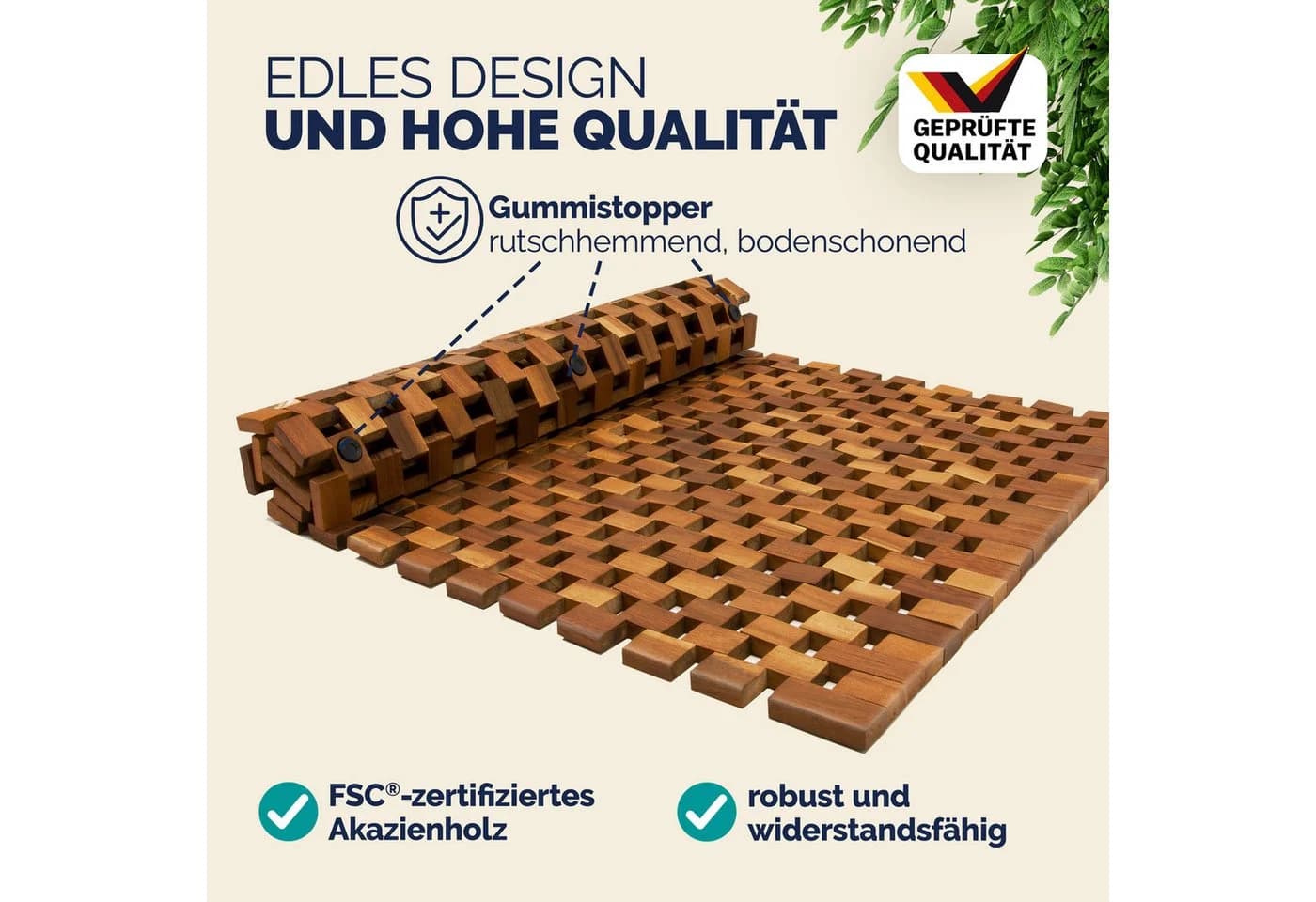 Casaria Holzbadematte 2x Akazienholz Rutschhemmend Braun - Bild 3