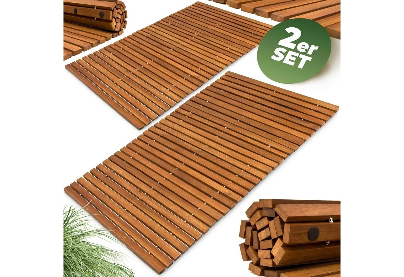 Deuba Holzbadematte Set 2x FSC Akazienholz Rutschhemmend Braun - Bild 2