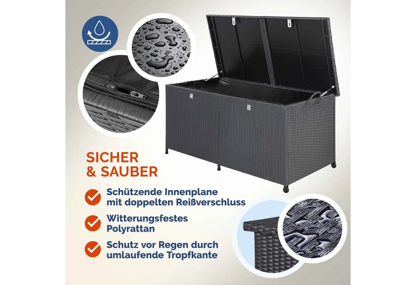 Casaria Auflagenbox XXL Polyrattan Wetterfest 625L UV-beständig Rollen Wintergarten - Bild 3