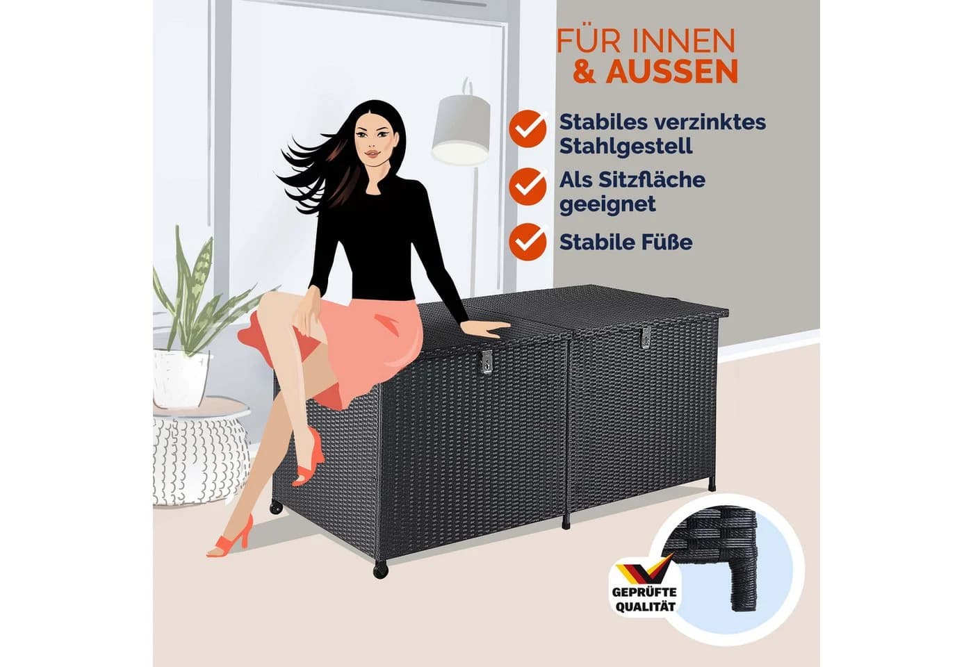Casaria Auflagenbox XXL Polyrattan Wetterfest 625L UV-beständig Rollen Wintergarten - Bild 4