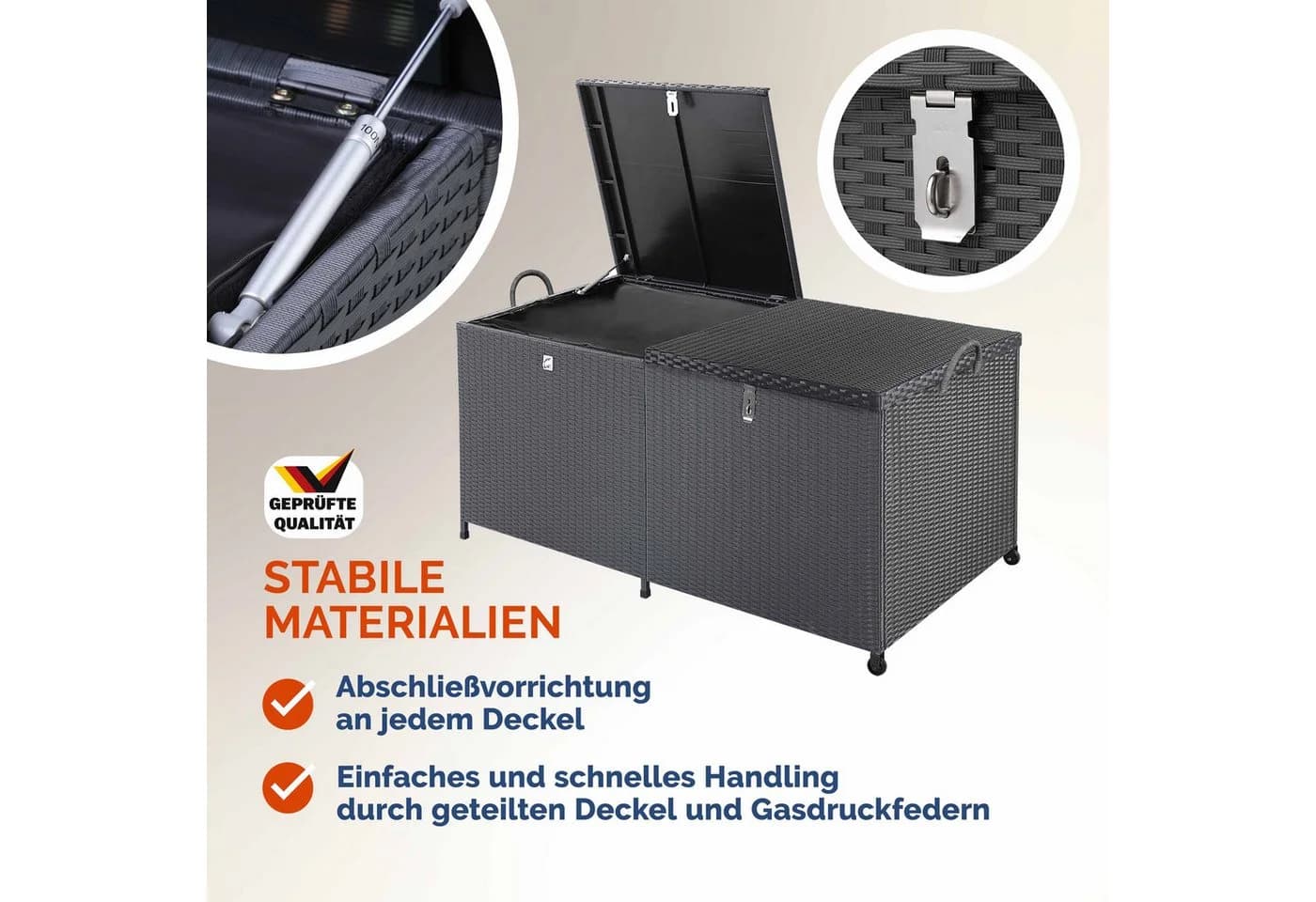 Casaria Auflagenbox XXL Polyrattan Wetterfest 625L UV-beständig Rollen Wintergarten - Bild 5