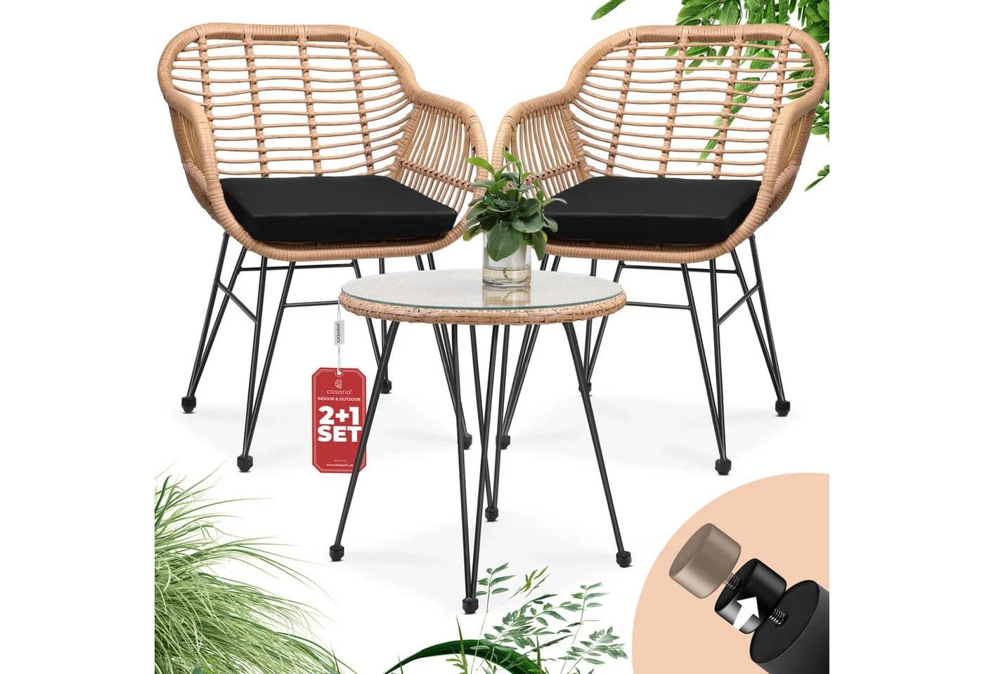 Casaria Balkonset Bali 3-tlg. Rattan-Optik Sicherheitsglas Höhenverstellbar - Bild 2